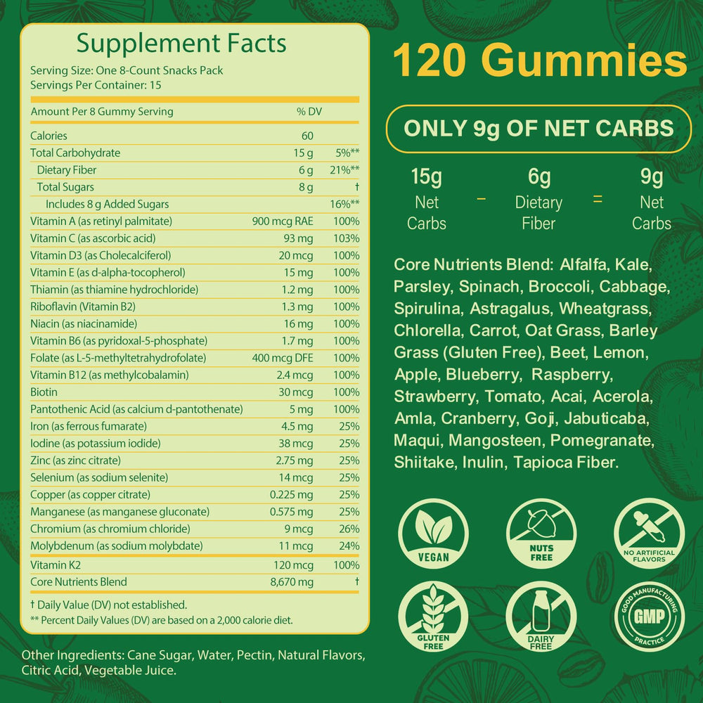 Ingredients highlight spirulina and chlorella for daily nutrient support.