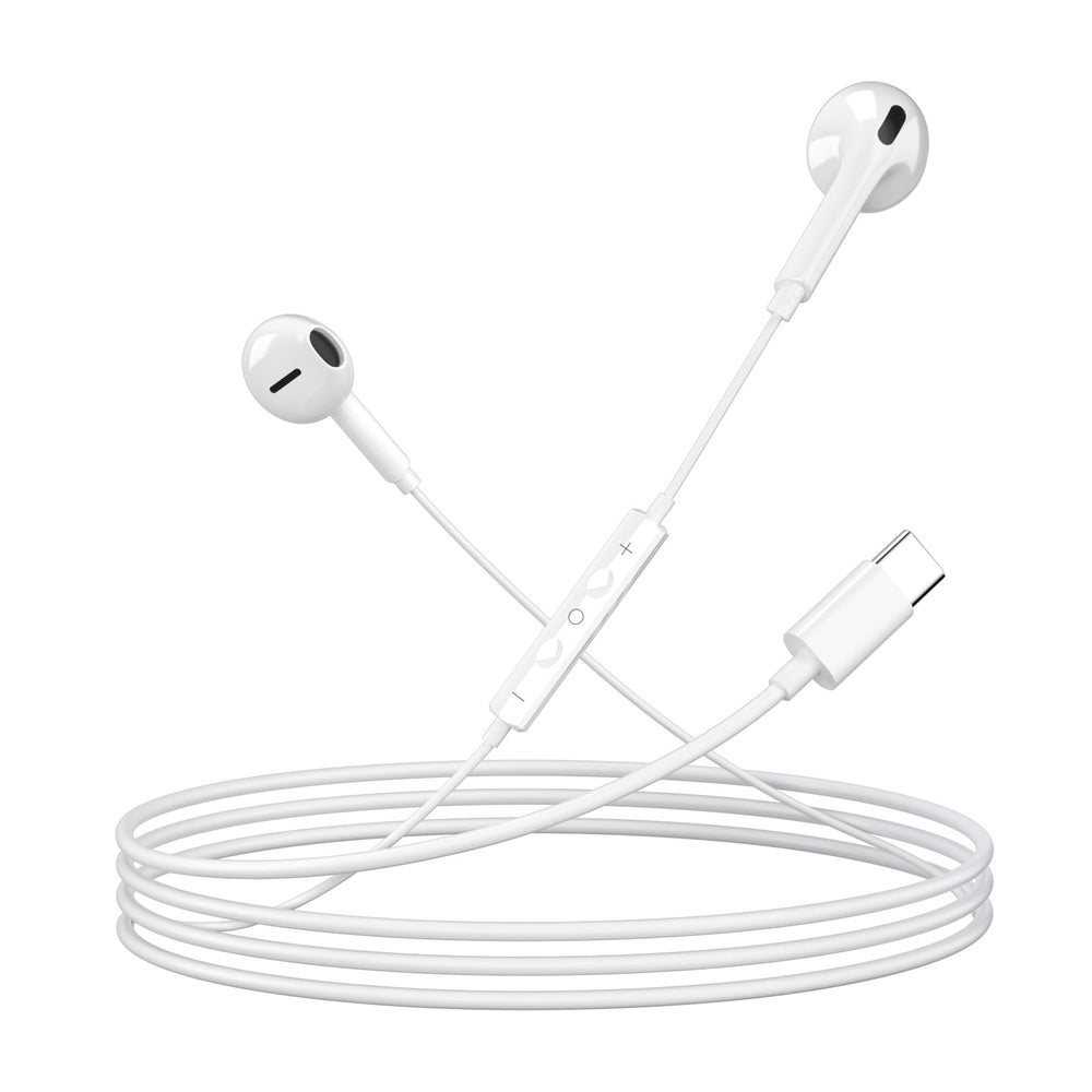 TECHAIRLINE USB-C earphones with remote control for music and calls.