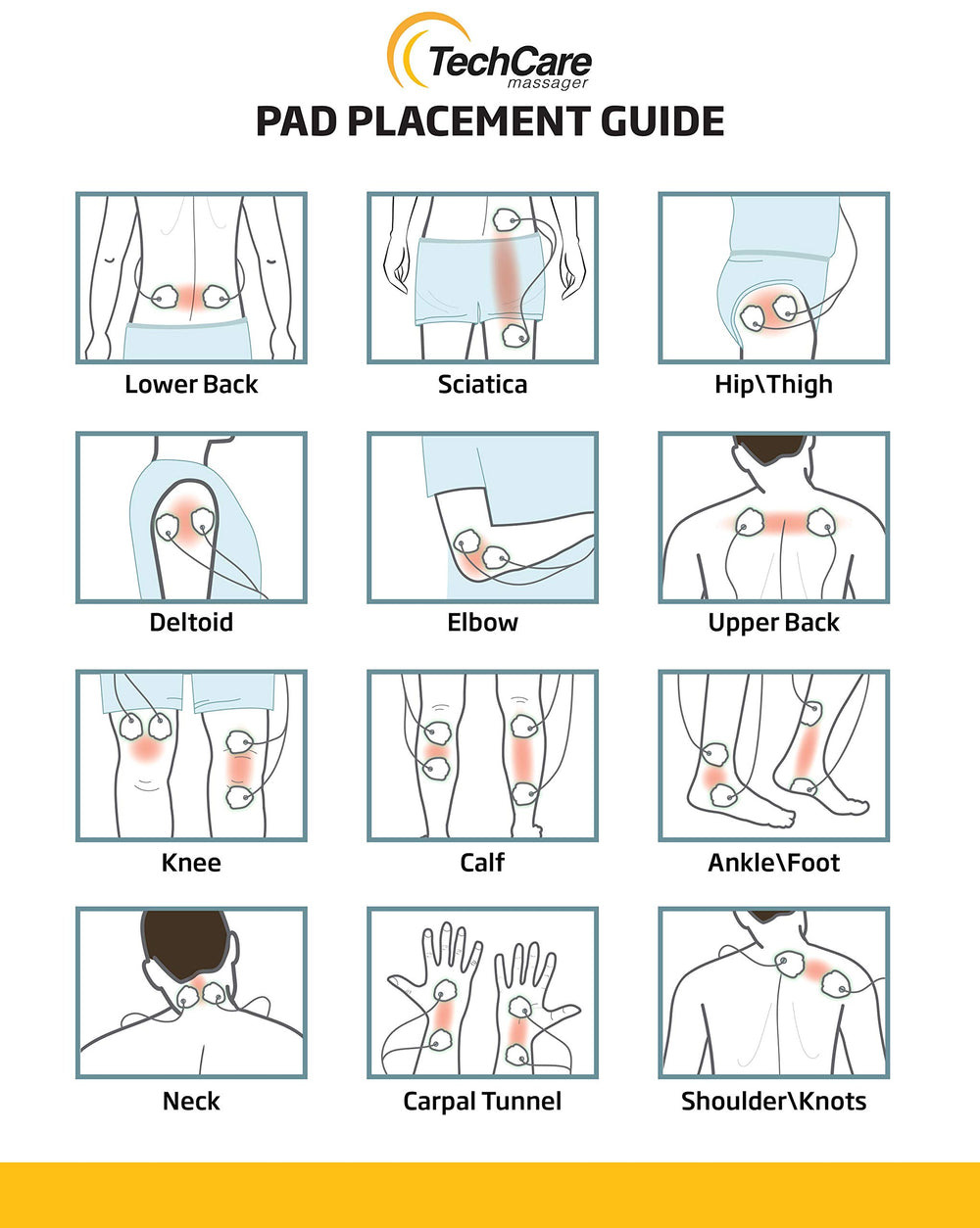 TechCare Massager belt clip and wire holder for secure storage.
