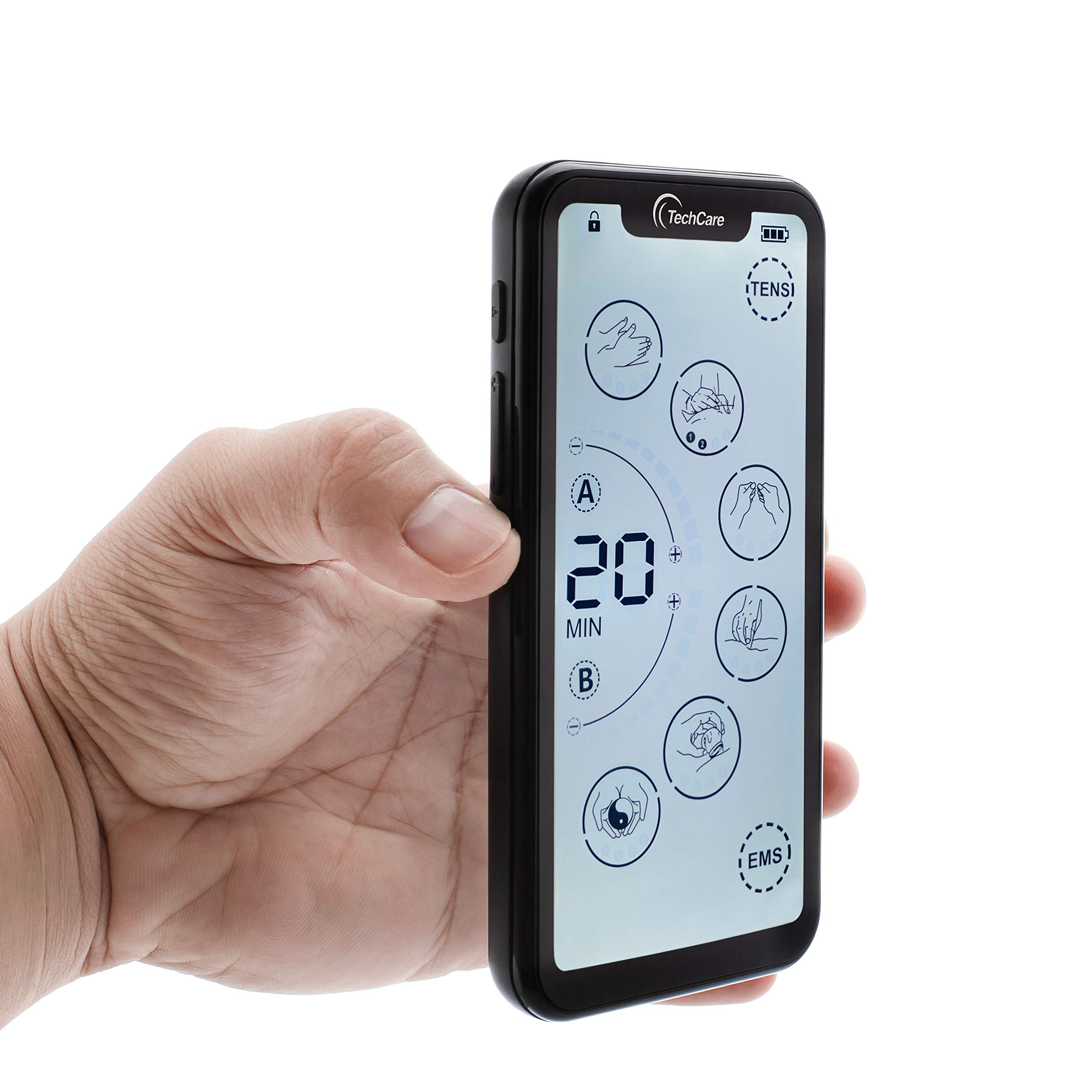 TechCare Massager deep tissue relief via TENS and EMS technology.