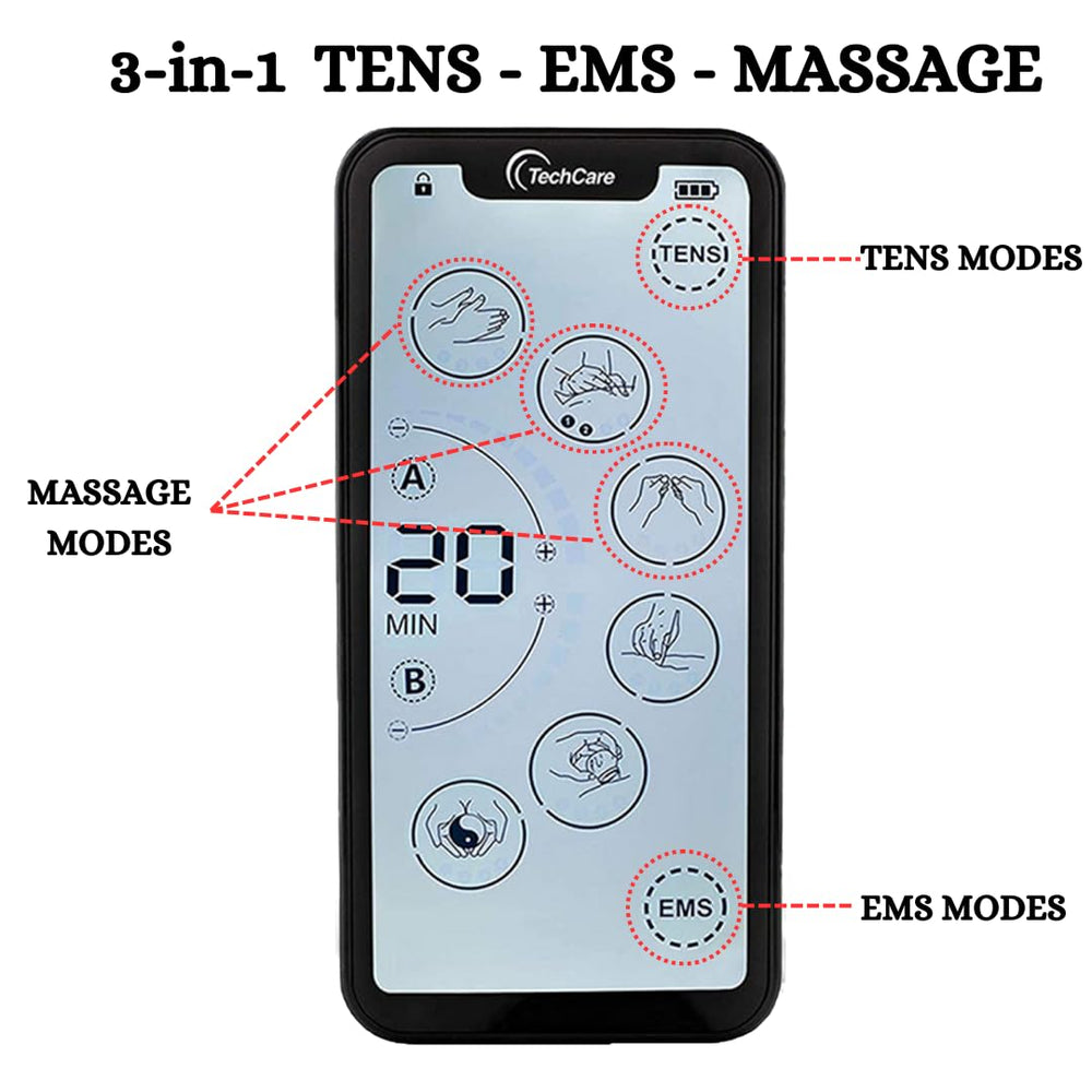 TechCare Massager dual-channel control enables simultaneous treatment options.