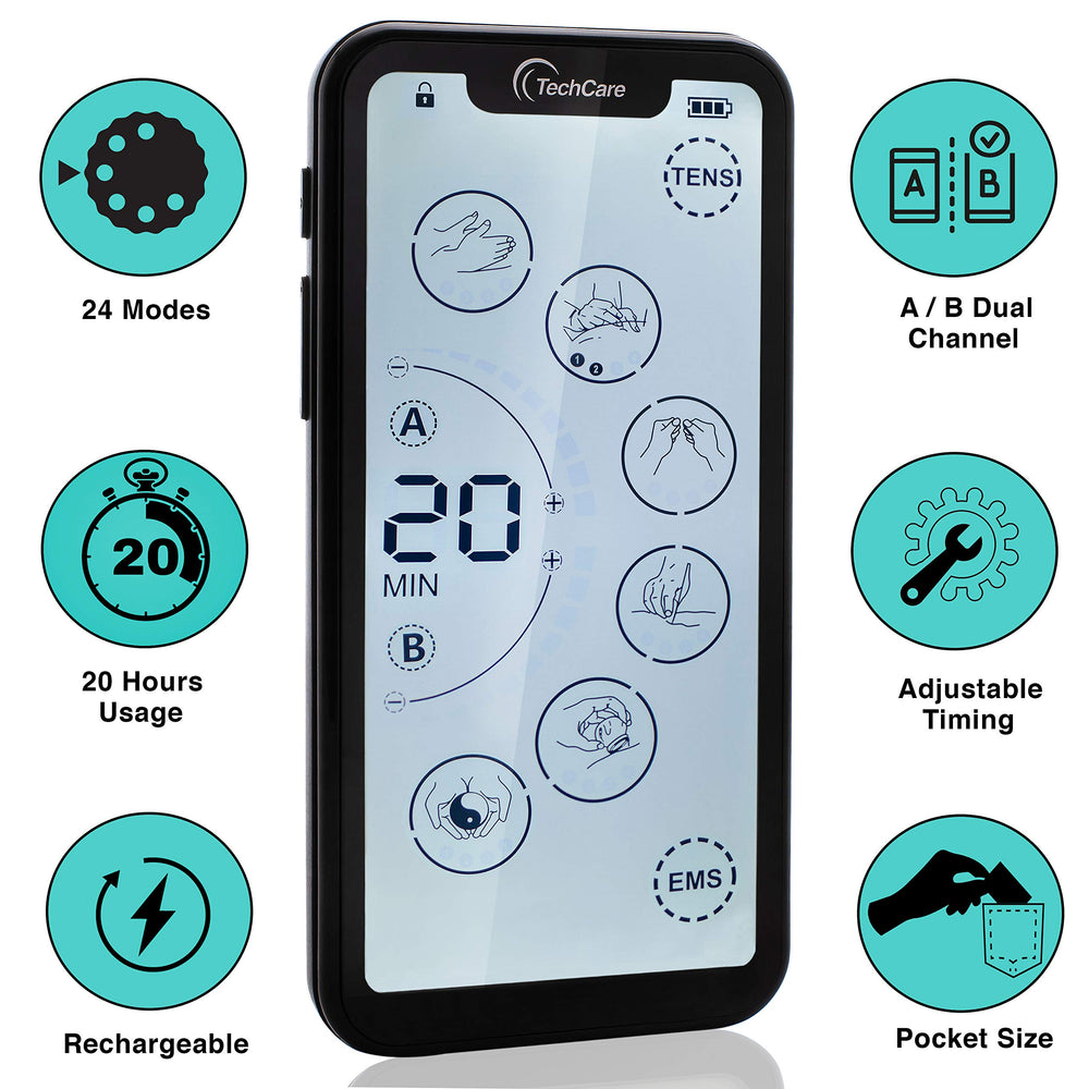 TechCare Massager portable rechargeable design for home, office, or travel use.