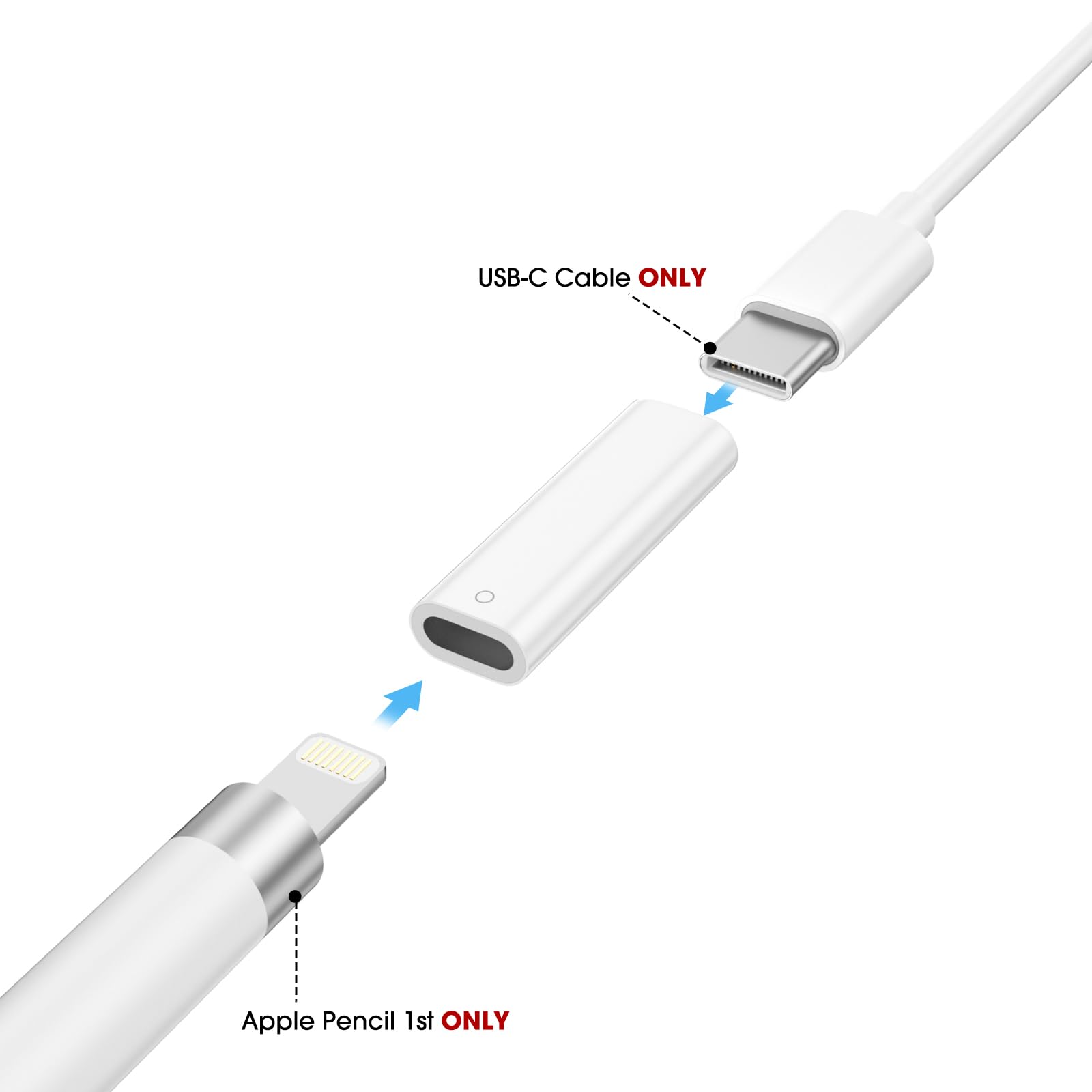 TechMatte Apple Pencil 1st Gen inserted into the adapter's Lightning end.