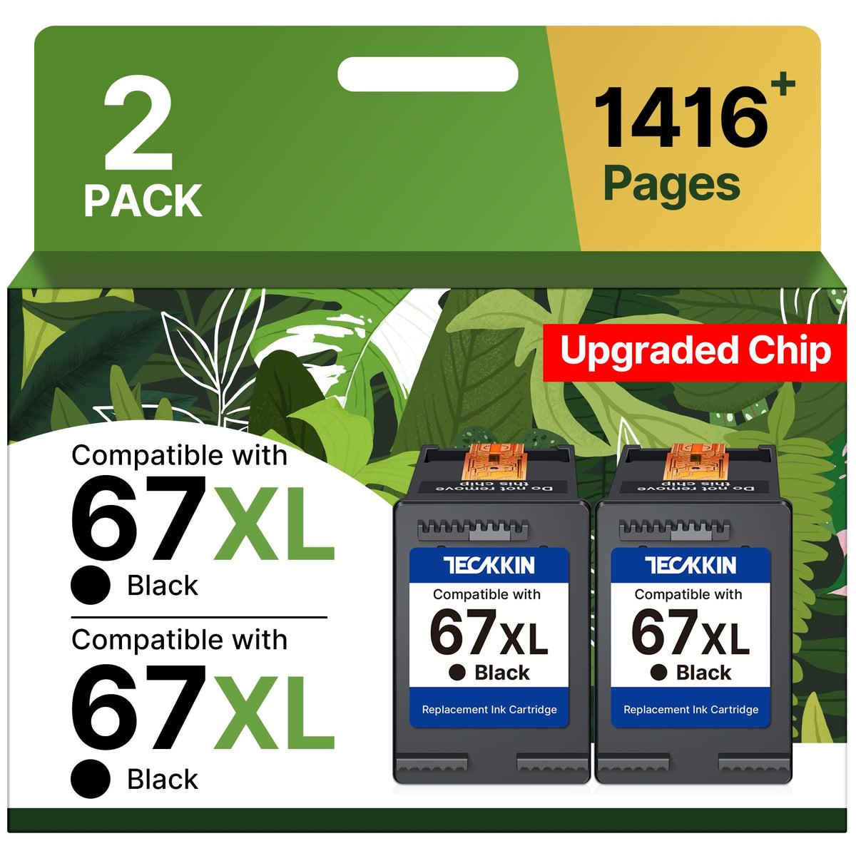 TECKKIN 67XL black ink cartridge front view for reliable HP printer compatibility.