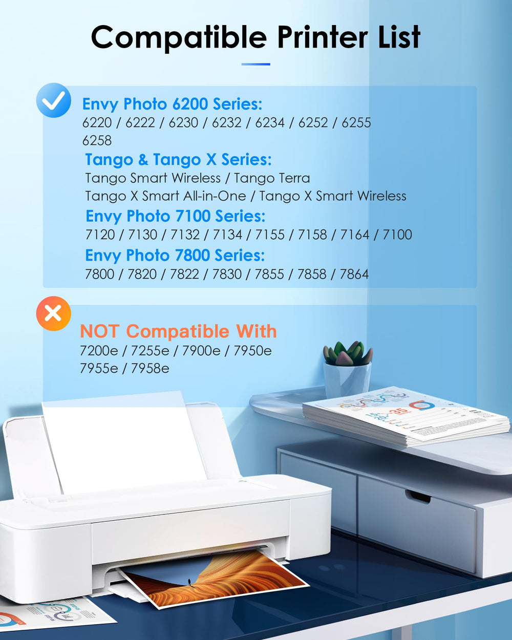 TECKKIN HP 64XL compatibility list—broad HP Envy Photo support for versatile printing tasks.
