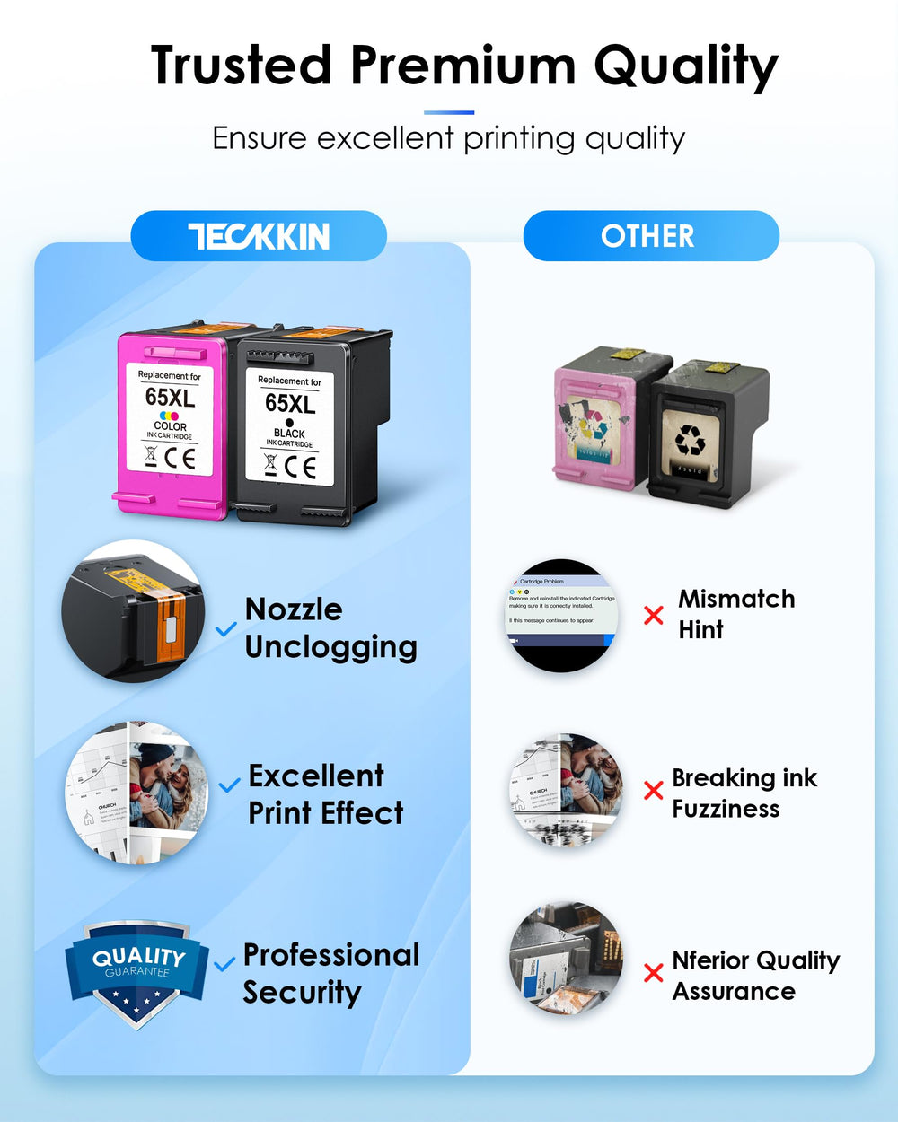 TECKKIN 65XL upgraded chip ensures smooth printer communication