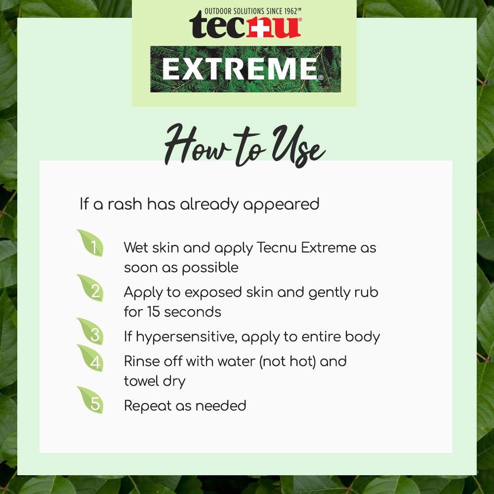 Tecnu Extreme aftercare guidance suggesting Calagel for relief