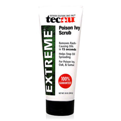 Tecnu Extreme bottle label shows oil removal benefit for rash prevention