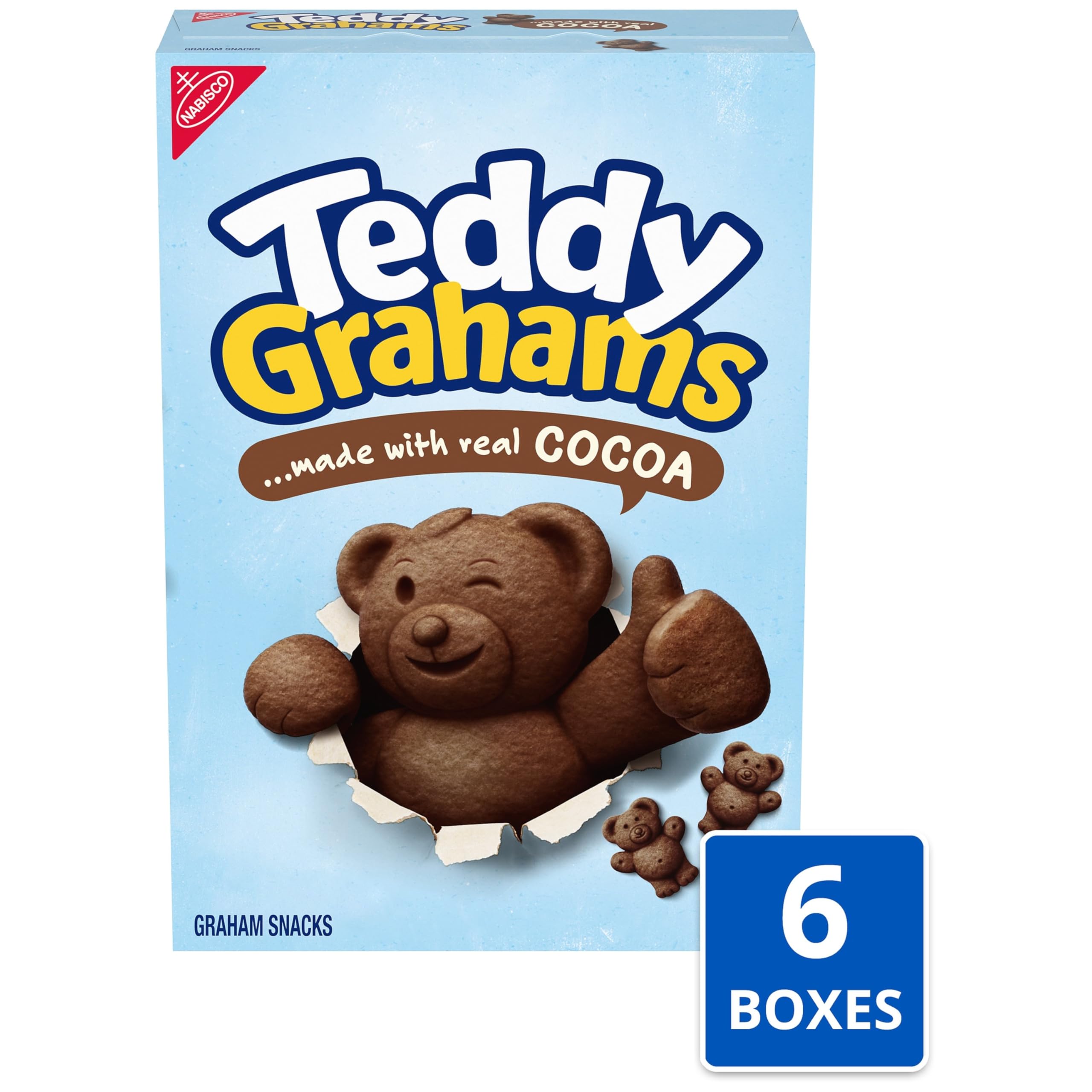 Teddy Grahams packaging on shelf, easy to store and display.