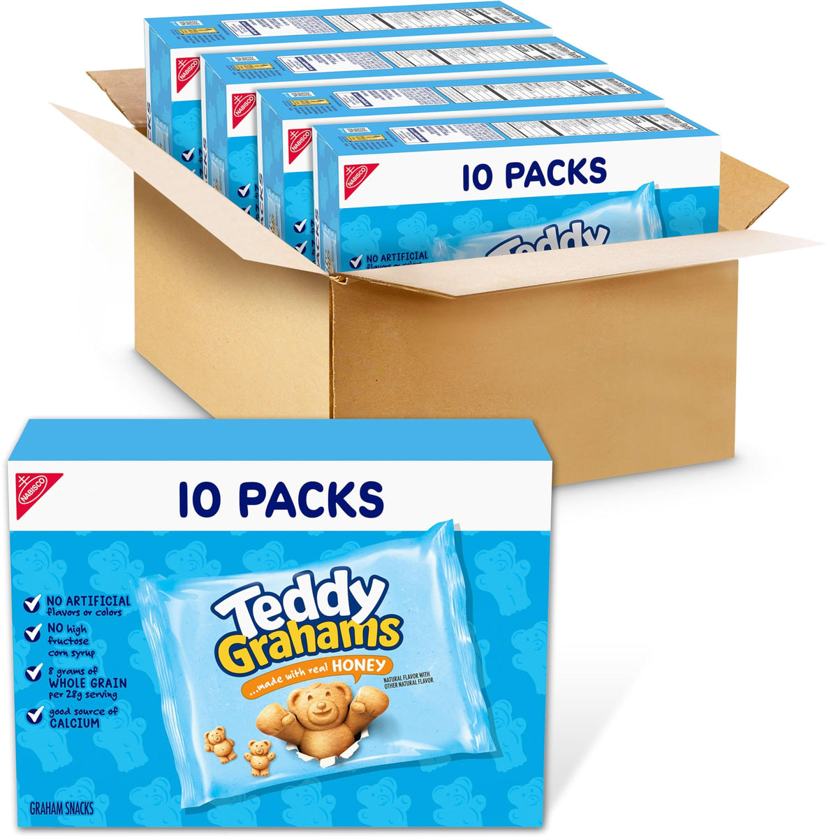Teddy Grahams Honey Graham Snacks boxes offer convenient family snacking.