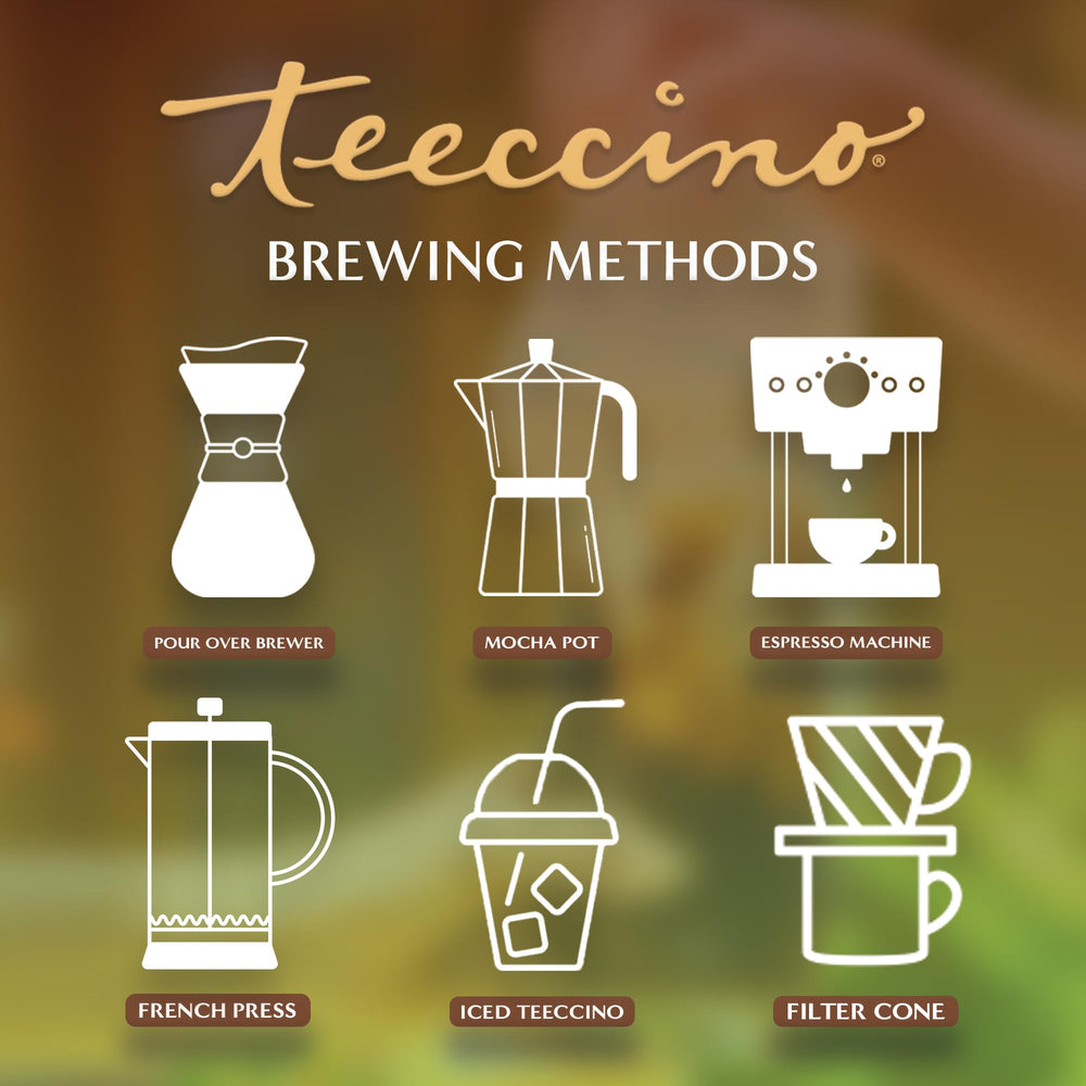 Teeccino brews like coffee in your machine, hot or iced.
