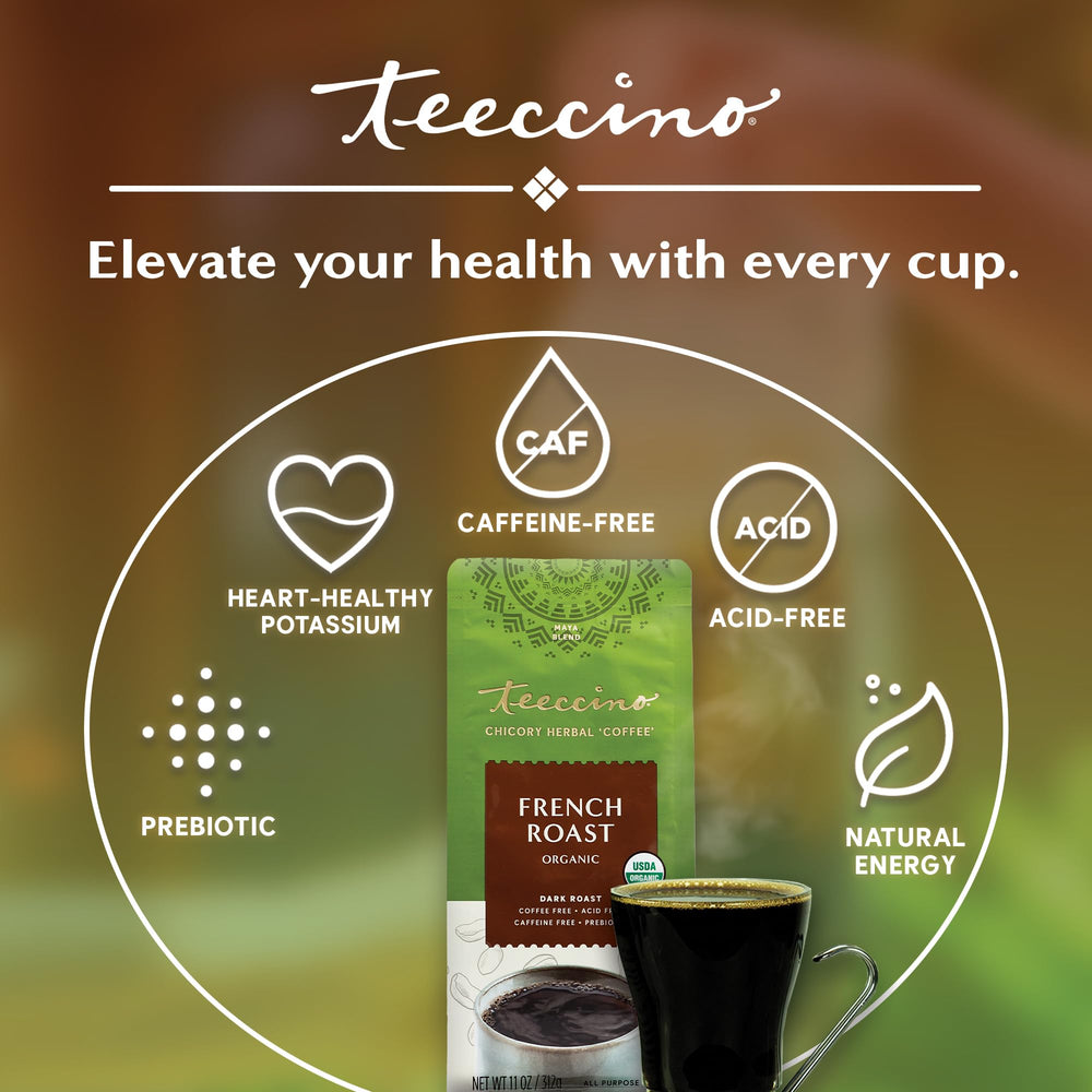 Teeccino caffeine-free energy without stimulants, any time of day.