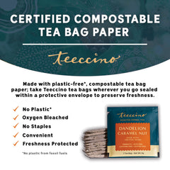 Teeccino Dandelion Caramel Nut Tea herbal blend close-up with prebiotic inulin