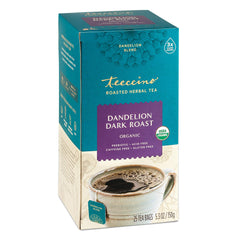Teeccino Dandelion Tea dark roast box showing caffeine-free coffee-like aroma