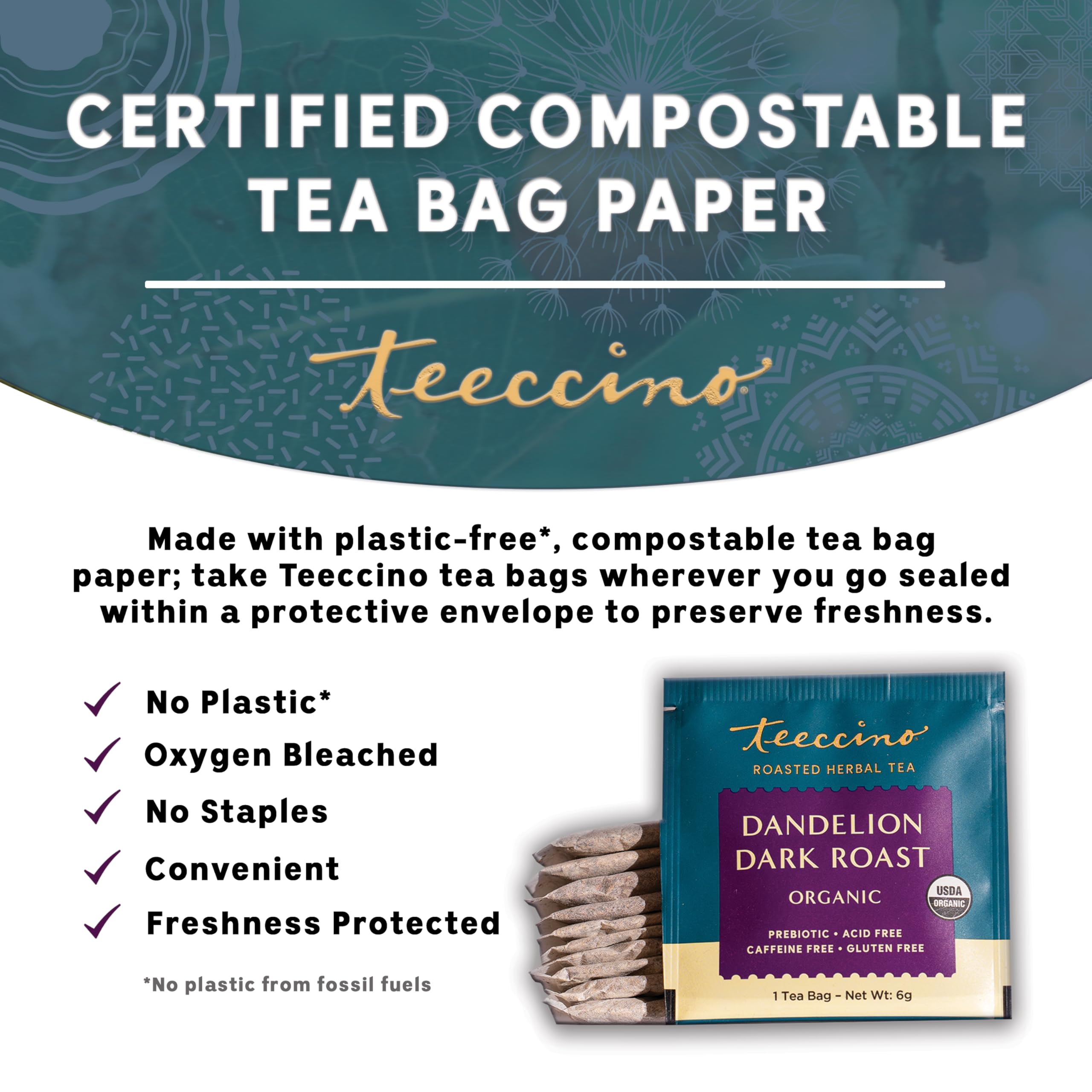 Cup of Teeccino Dandelion Tea with prebiotics for gut comfort
