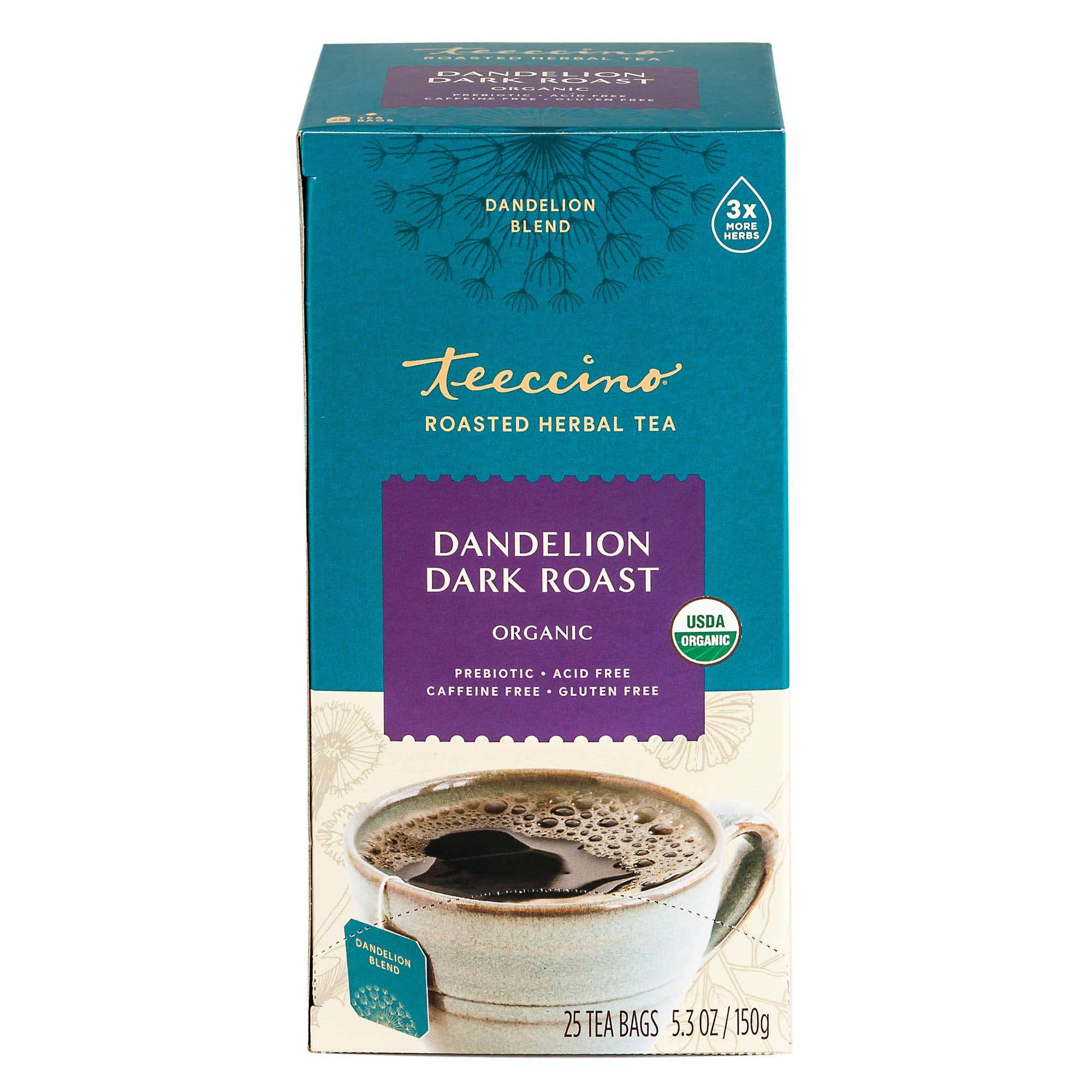 Roasted chicory and dandelion notes in Teeccino blend