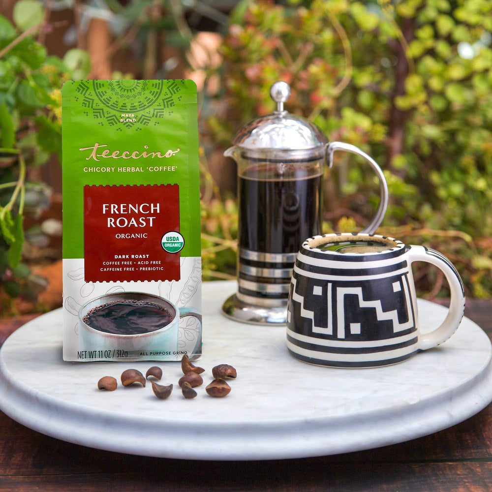 Teeccino hot or iced beverage for versatile sipping.