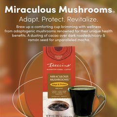 Teeccino Miraculous Mushrooms prebiotic inulin supports digestion and gut balance.