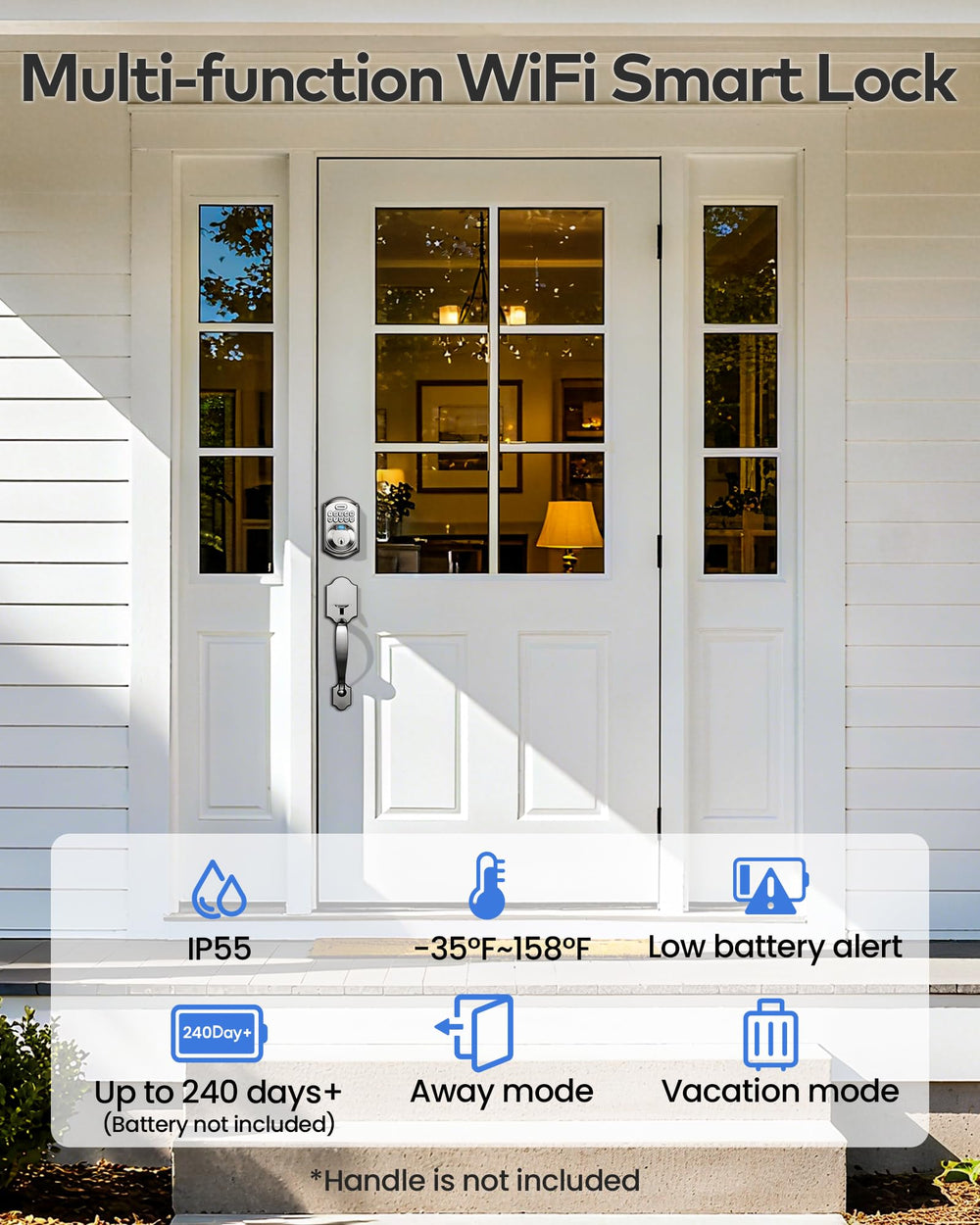 TEEHO TE012W IP55-rated exterior handle enduring rain and snow exposure.