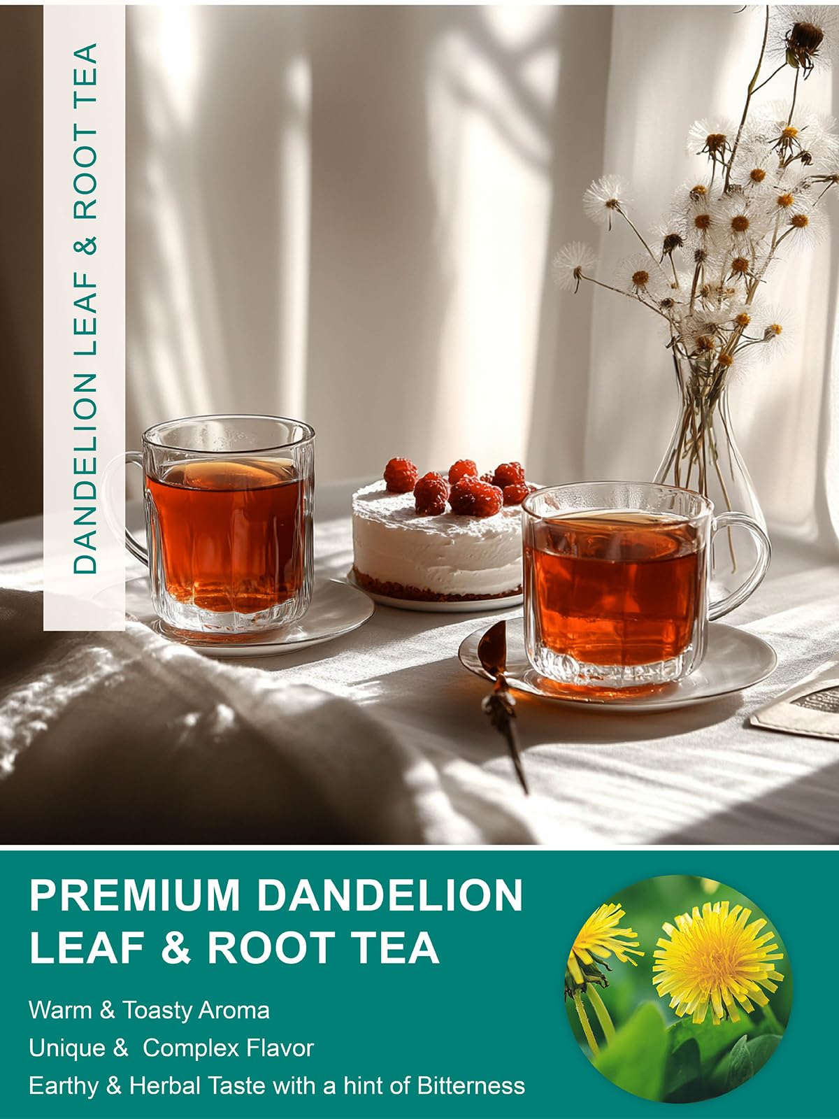 TeeLux dandelion root tea bags packshot with earthy roasted flavor