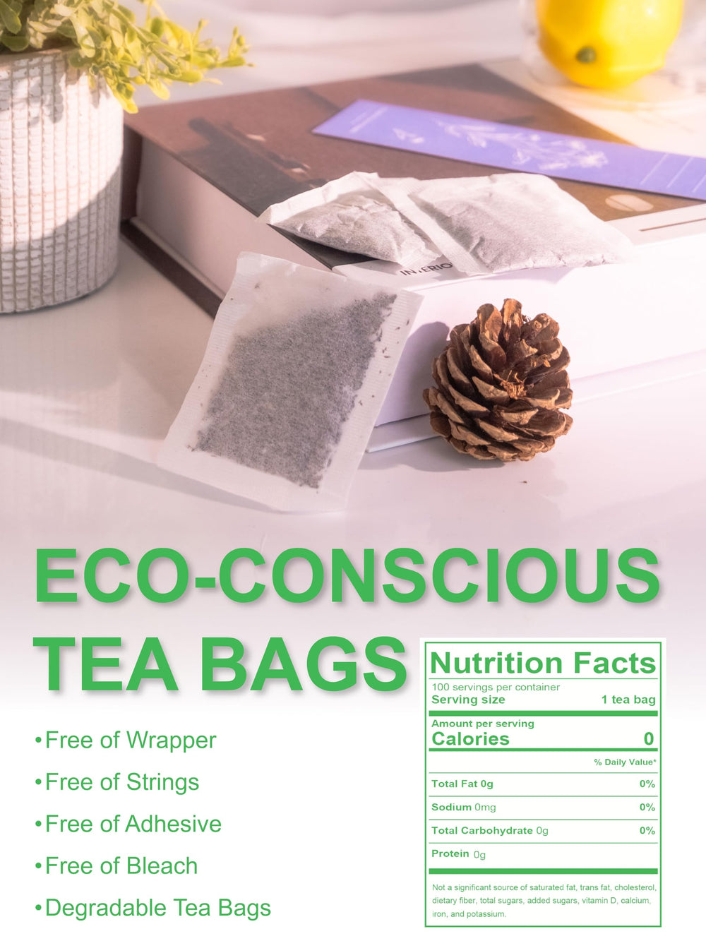 Non-GMO plant fiber tea bags from TeeLux reduce waste while preserving flavor.
