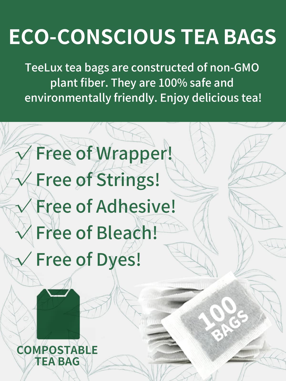 Teelux Green Tea Bags in a cup illustrate caffeine for a morning boost.