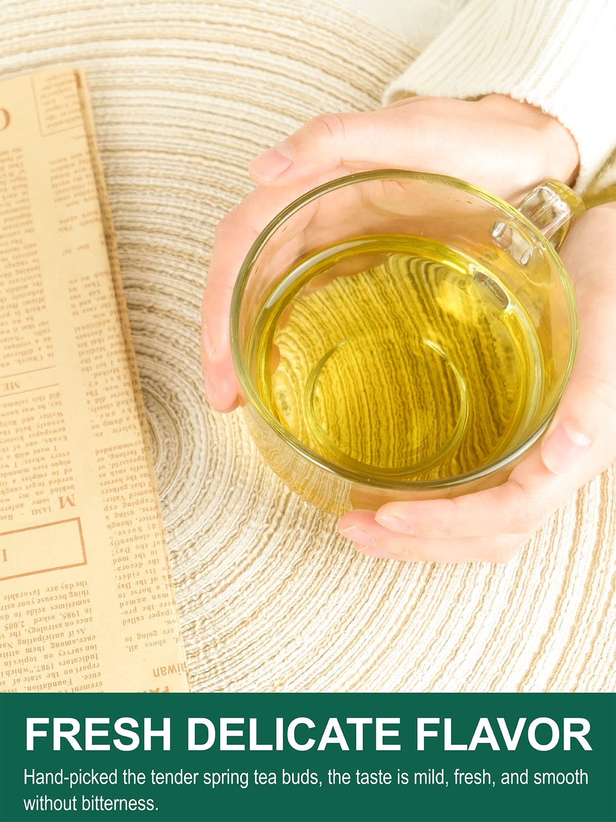 Teelux green tea leaves image highlights premium non GMO sourcing