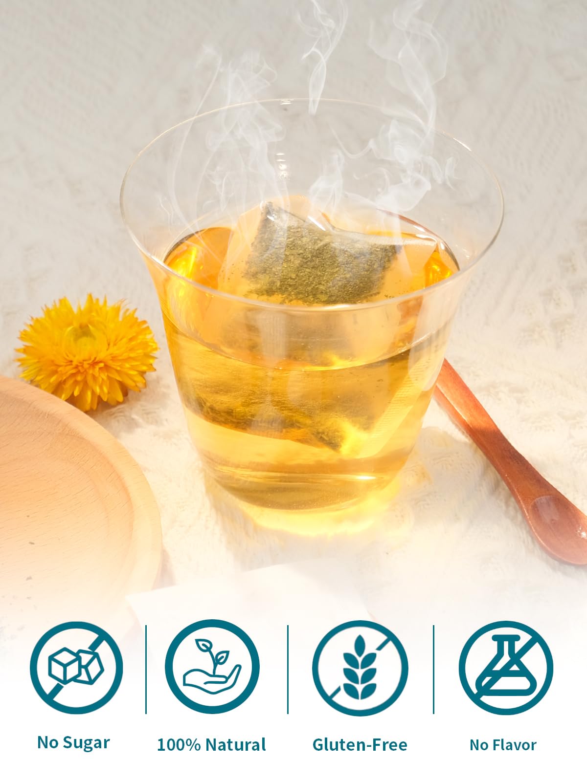 TeeLux Lemon Balm Tea Bags in a resealable pouch emphasizing freshness.
