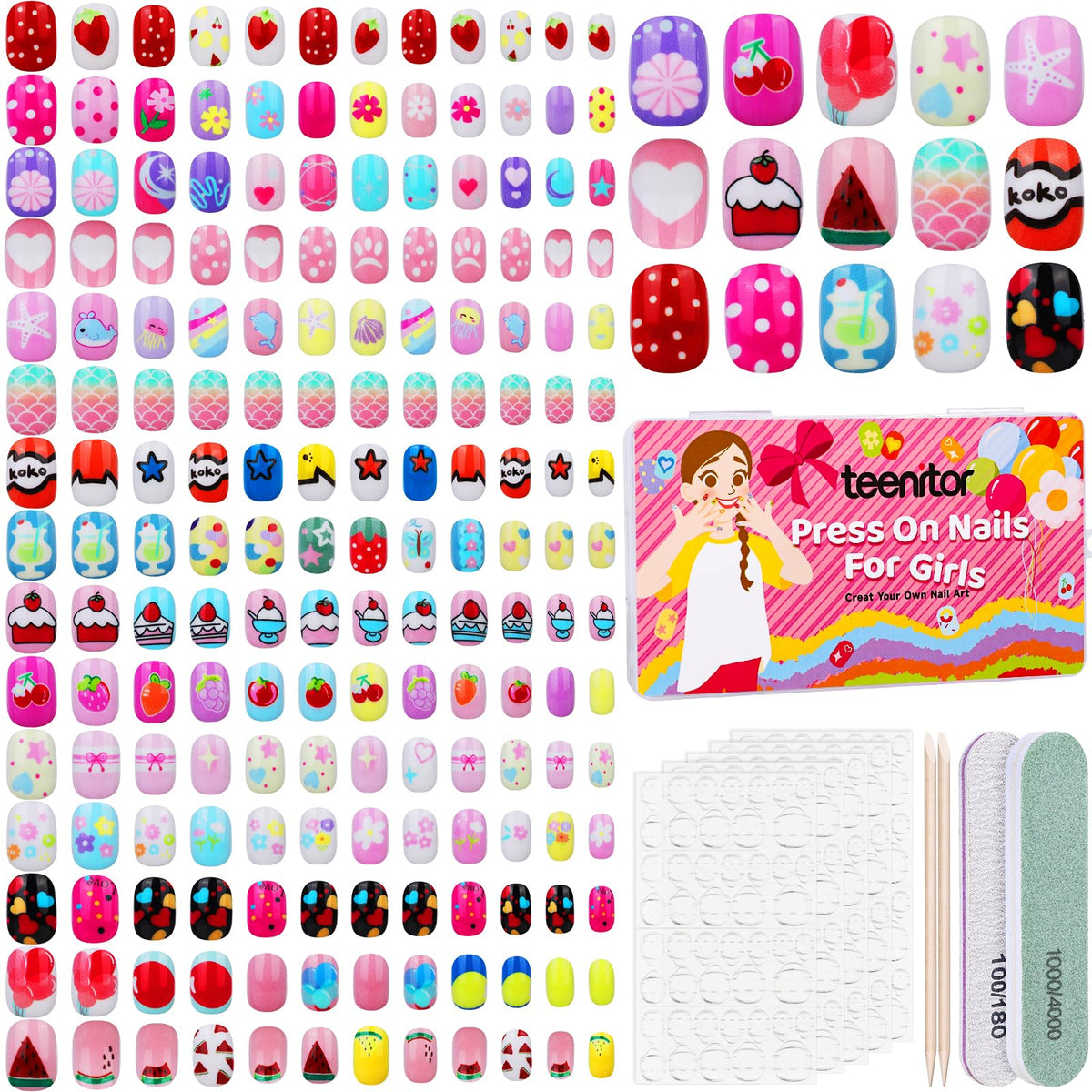 Teenitor 360 pcs kids press on nails set for versatile daily looks