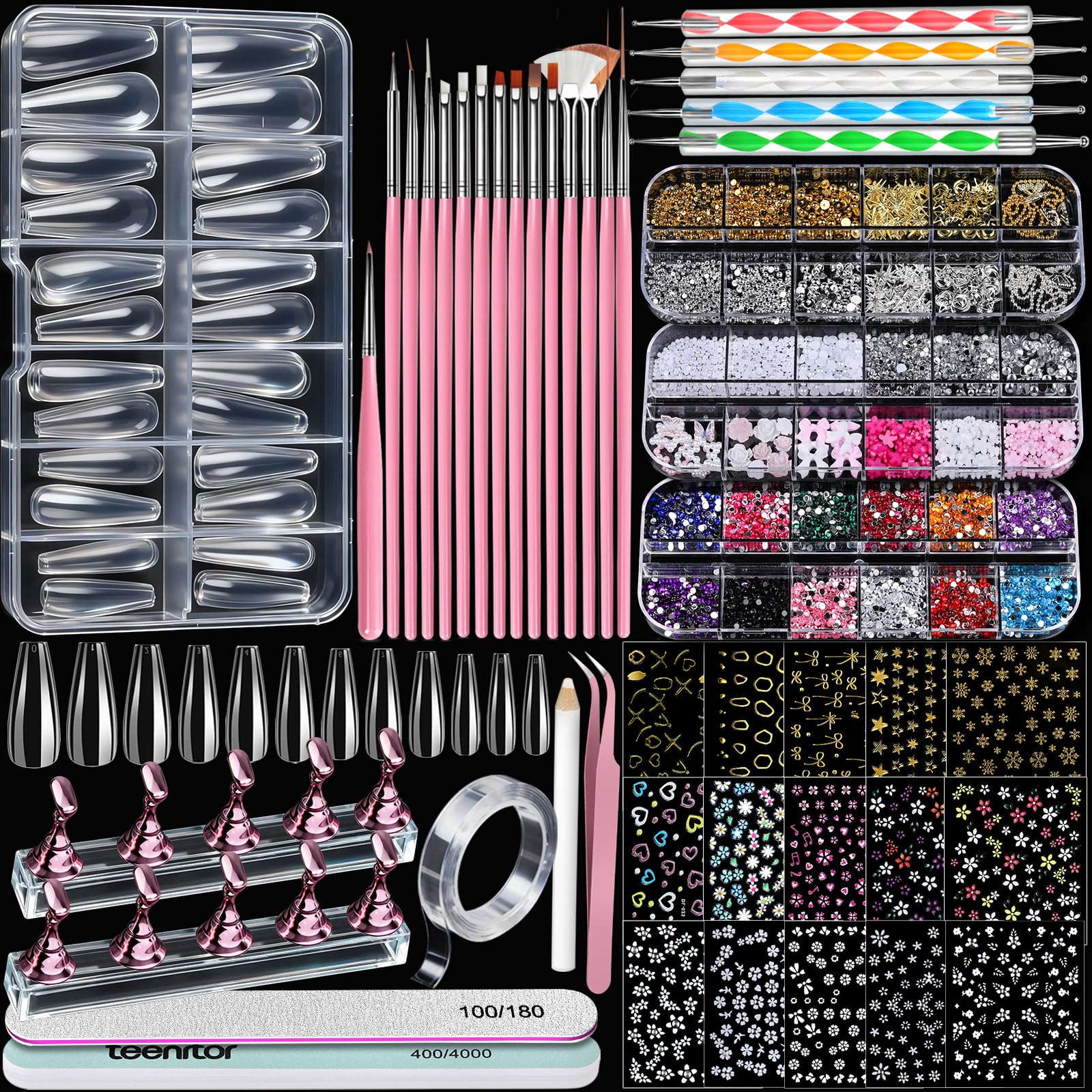 Teenitor acrylic nail kit with clear coffin tips for durable at-home manicures.