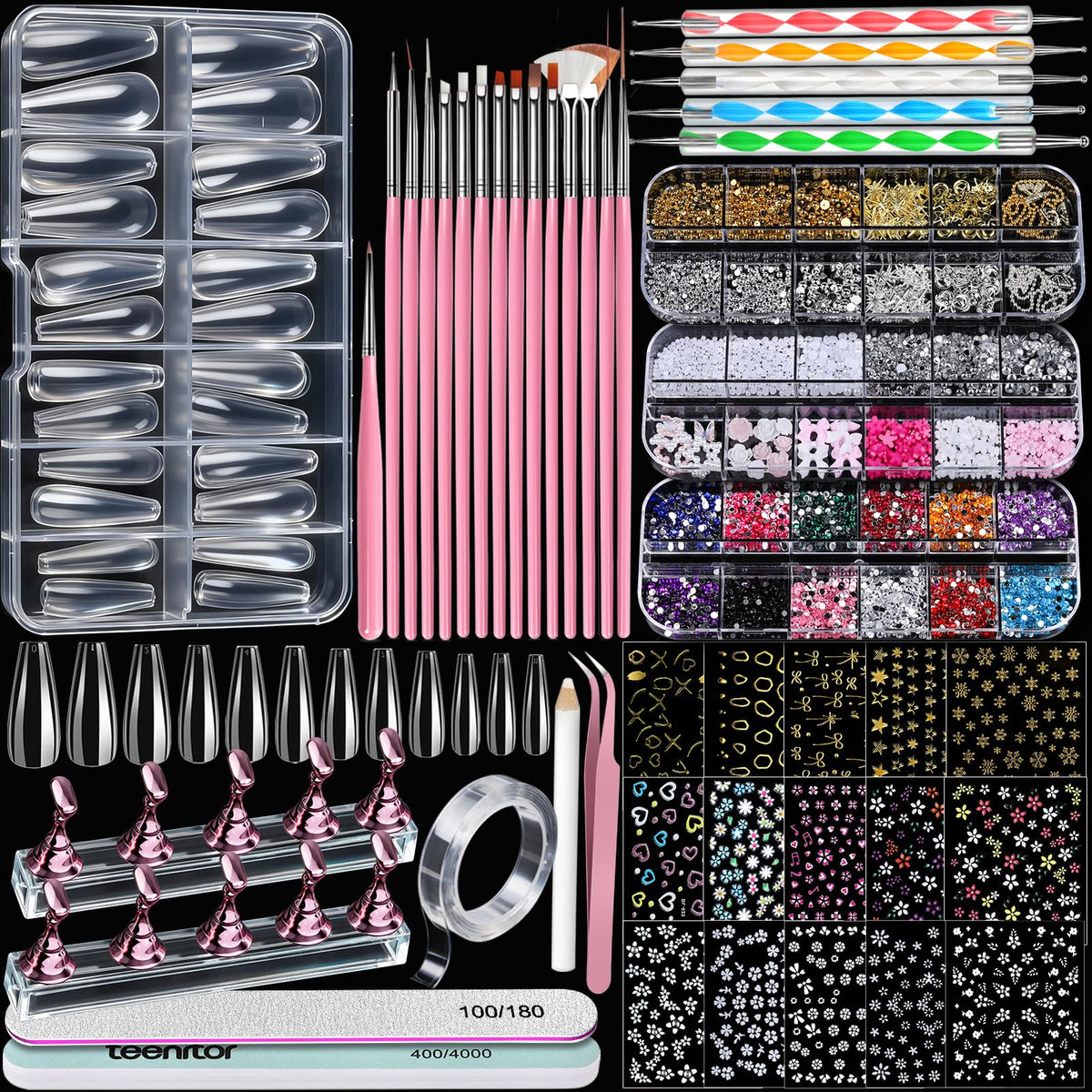 Teenitor acrylic nail kit with clear coffin tips for durable at-home manicures.