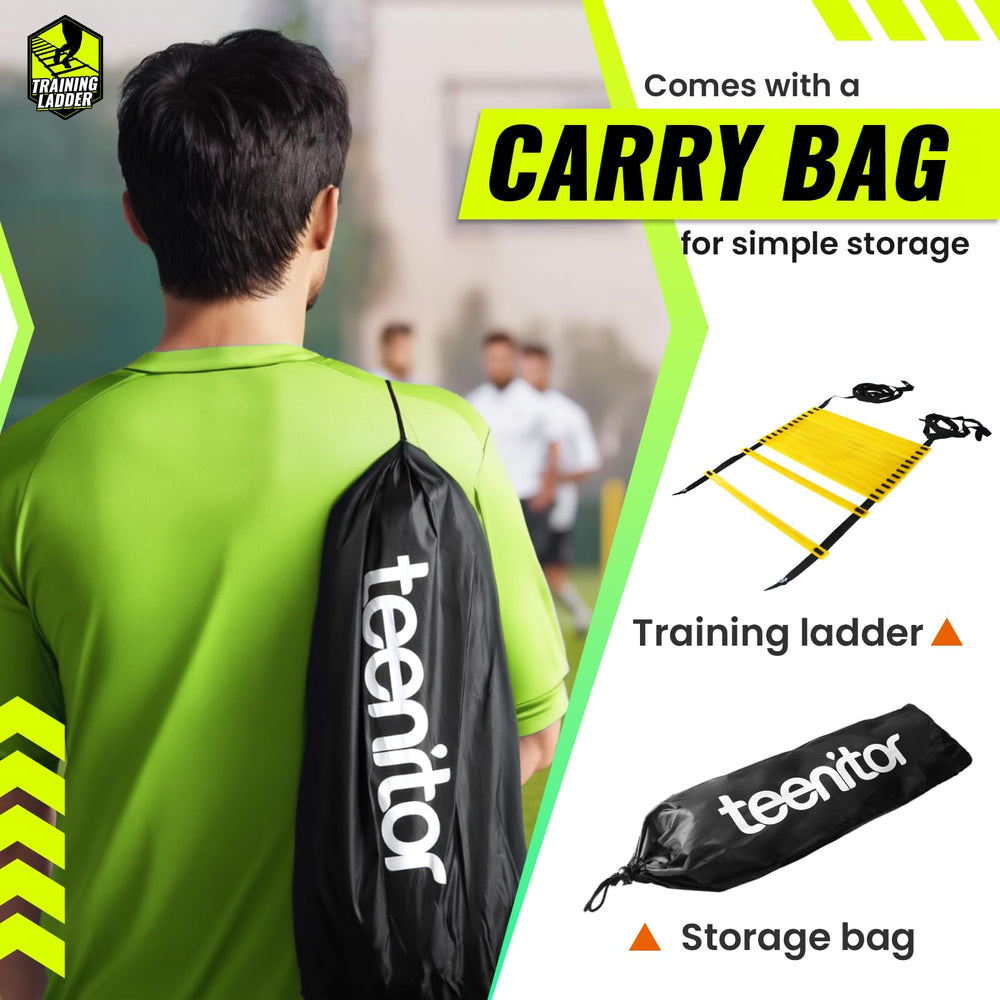 Teenitor agility ladder used indoors and outdoors for versatile workouts.