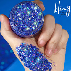 Teenitor Blue Glitter Gel eye sparkle with high-shine iridescence.