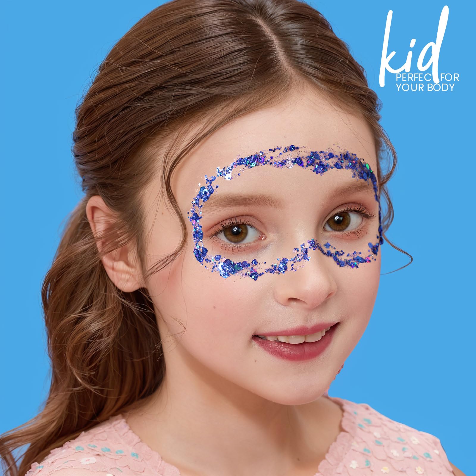 Teenitor Blue Glitter Gel festival look under stage lights.