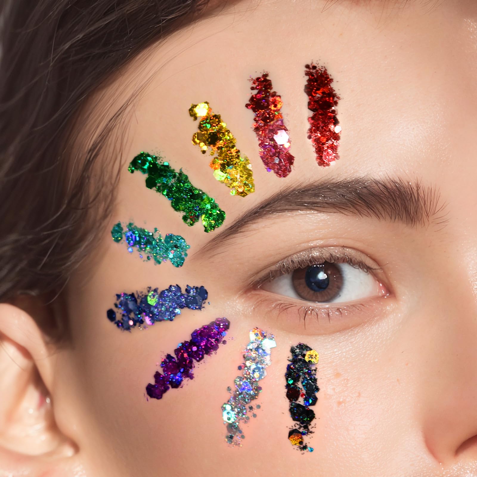 Teenitor body glitter gel on skin delivers a long-lasting shimmering effect.