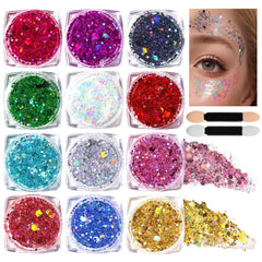 Teenitor body glitter gel packaging shows 12 iridescent colors for versatile festival looks.