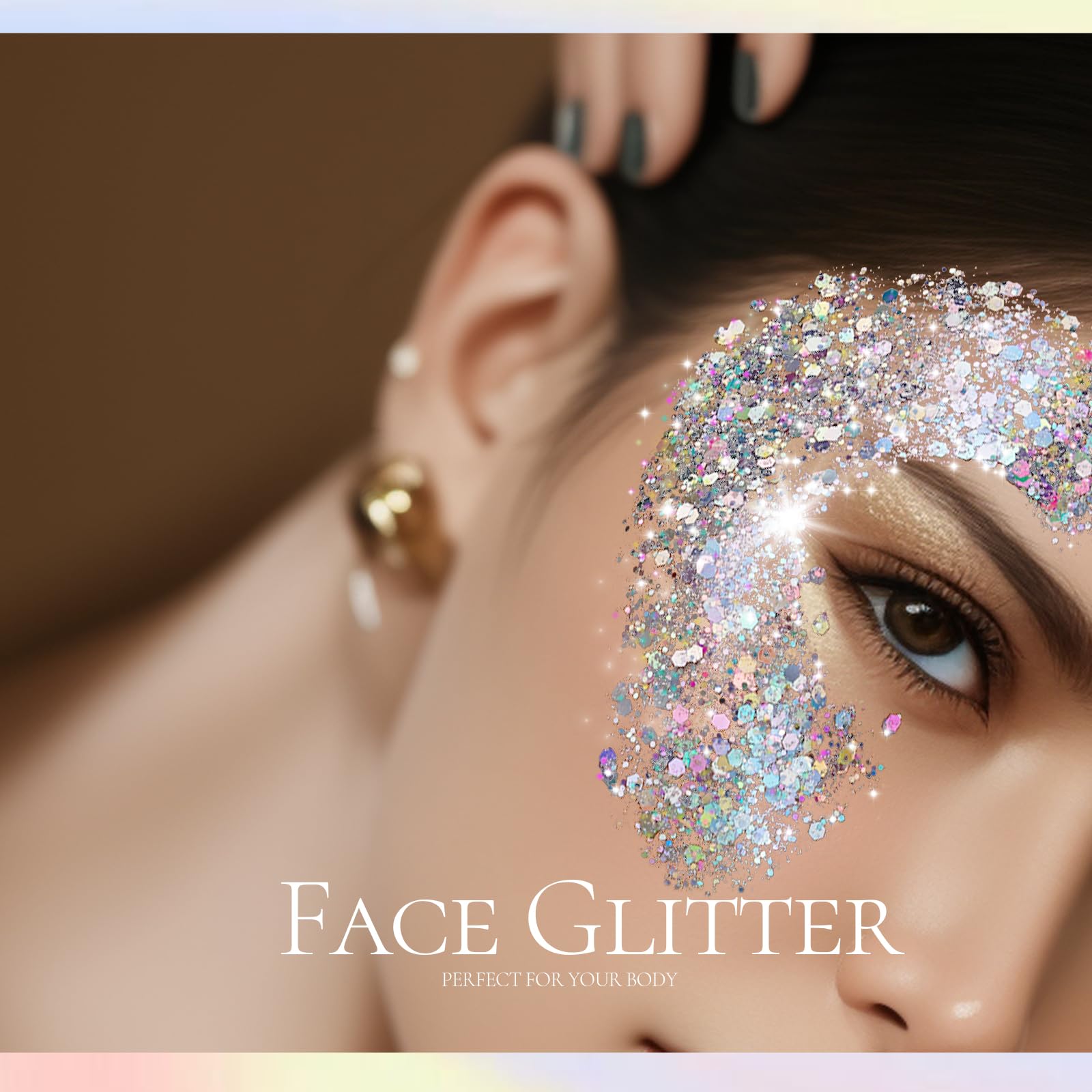 Body glitter applied on skin and collarbone for evening glamour
