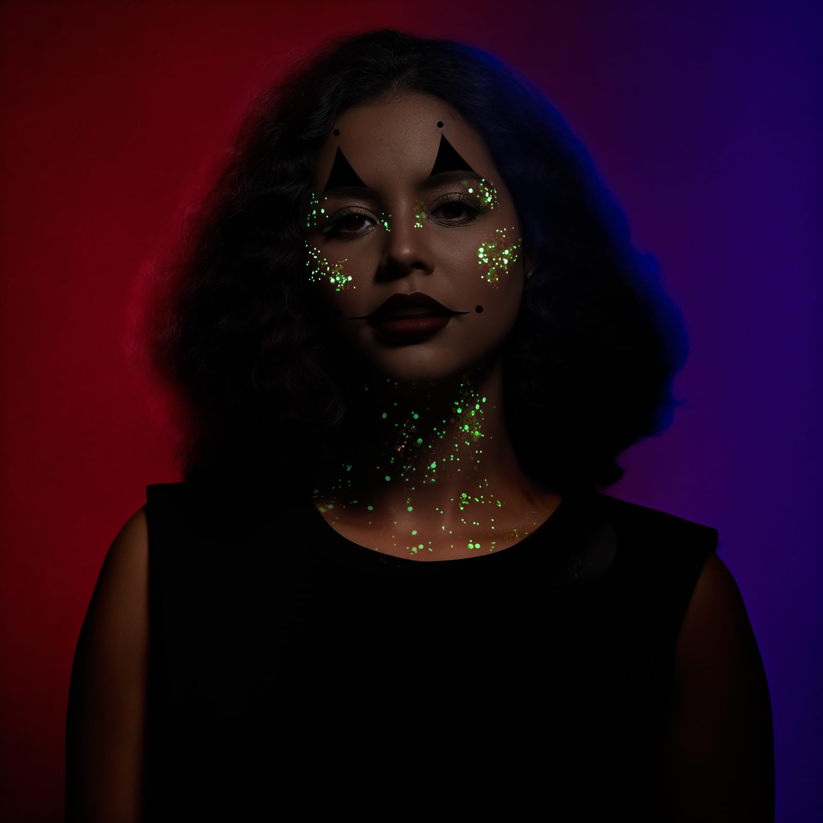 Teenitor carnival glow makeup for festivals at night.