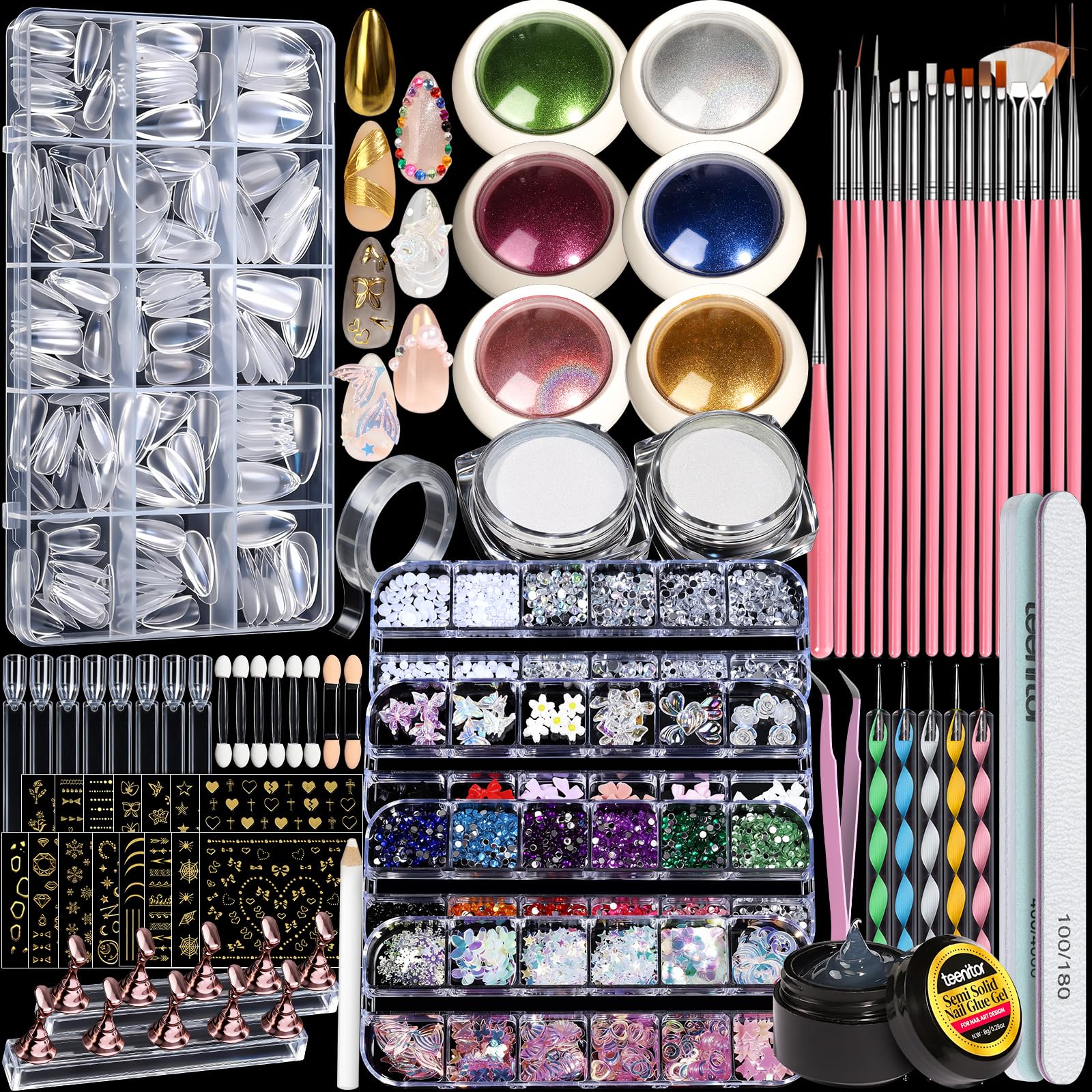 Teenitor chrome powder collection for a metallic mermaid finish on nails