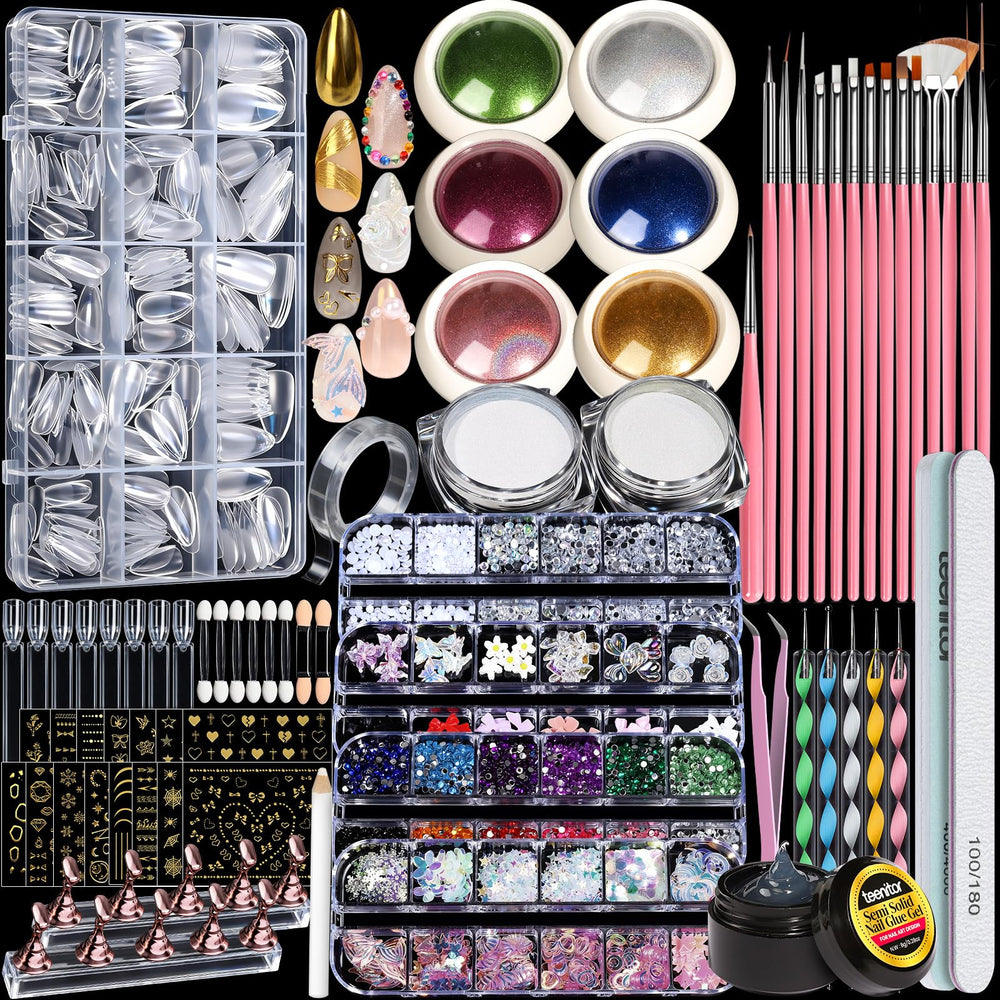 Teenitor chrome powder collection for a metallic mermaid finish on nails