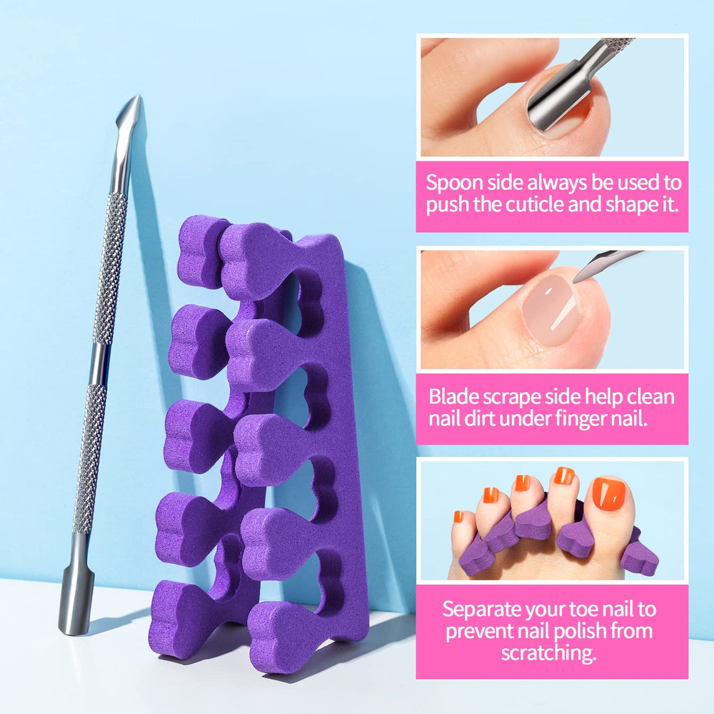 Teenitor dual-head cuticle pusher for prep and cleanup.