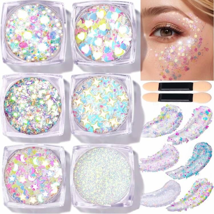 Teenitor face glitter gel with very fine glitter for soft daytime sparkle.