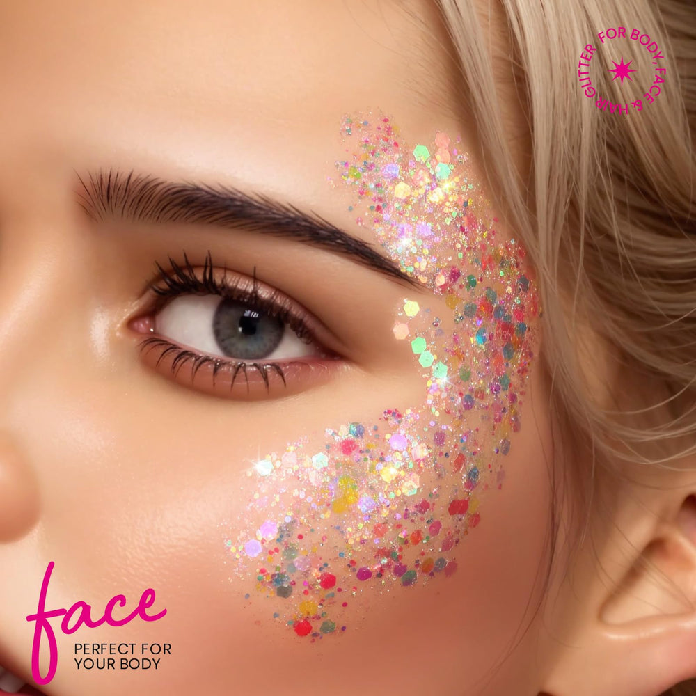 Teenitor face glitter on cheek during dance for long-lasting sparkle.