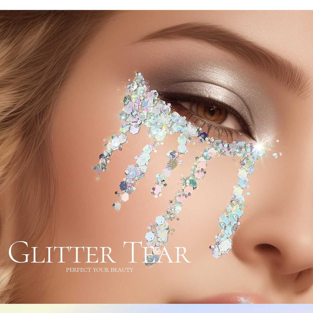 Festival-ready silver glitter gel creates a bold holographic glow