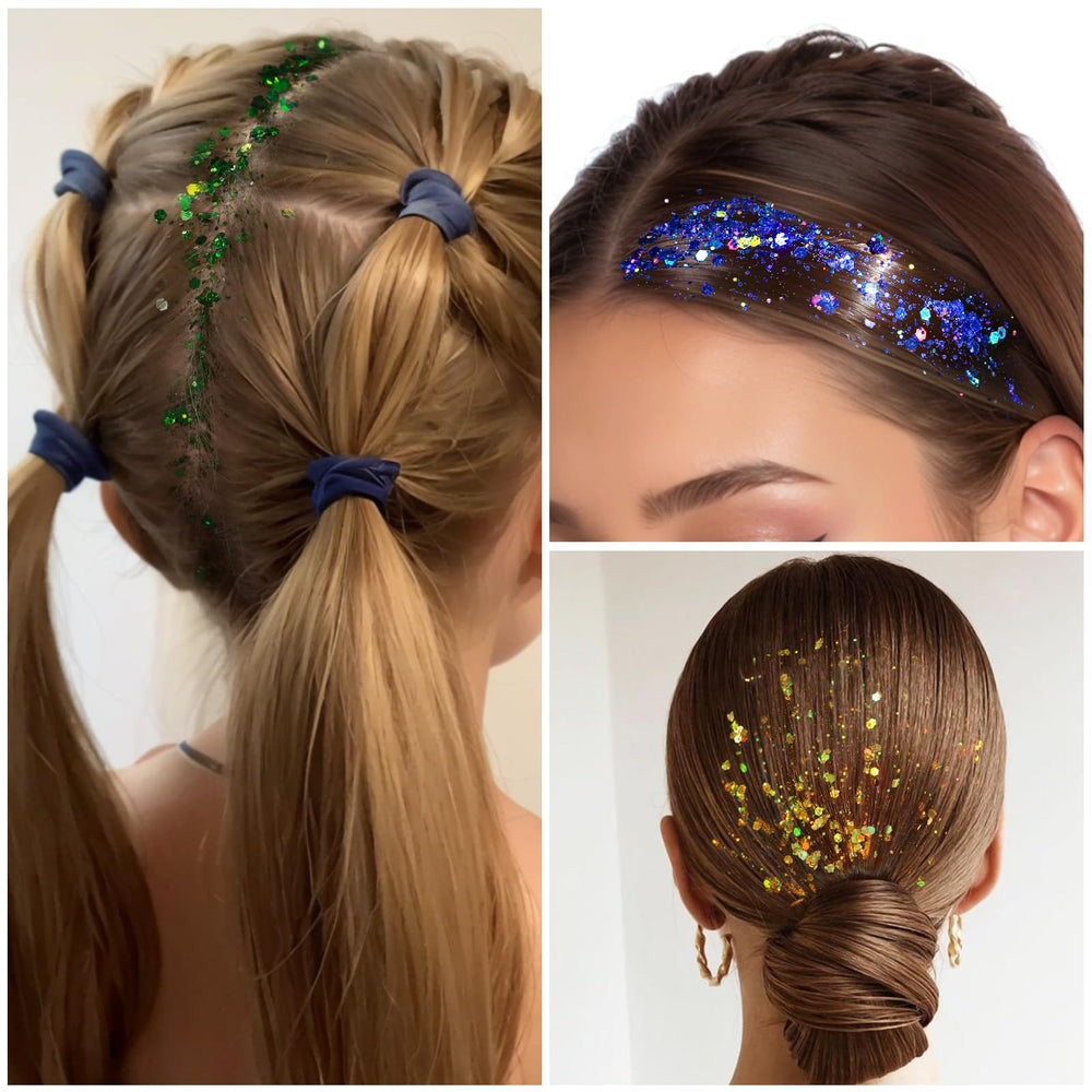 Teenitor glitter gel close-up reveals larger chunks and fine iridescent particles.