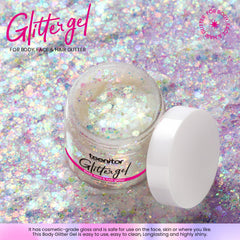 Teenitor glitter gel on hand ready for easy application.