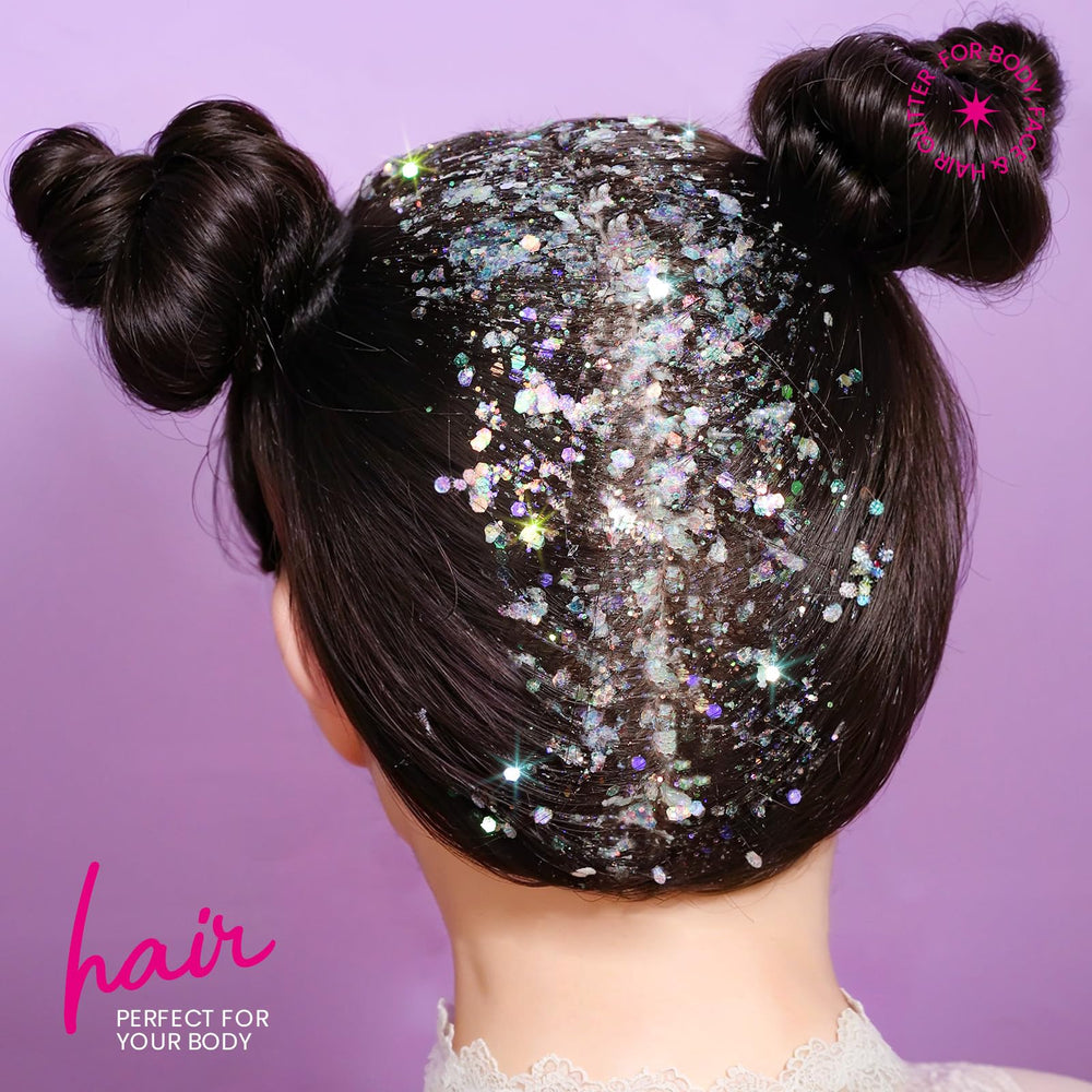 Teenitor glitter gel used in hair for festival shine.