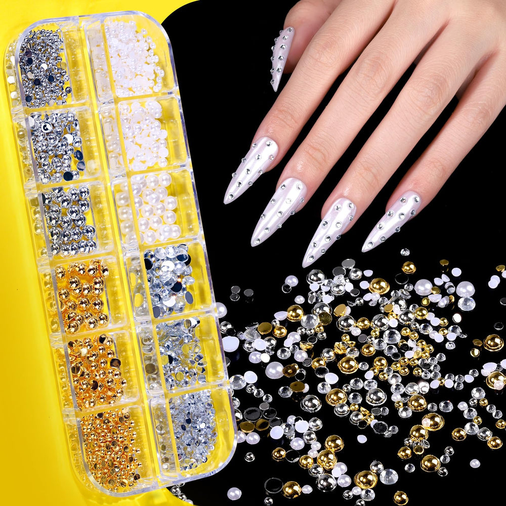 Teenitor gold nail charms and pearls for stylish decorations