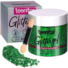 Teenitor green body glitter bottle with holographic shimmer for easy application