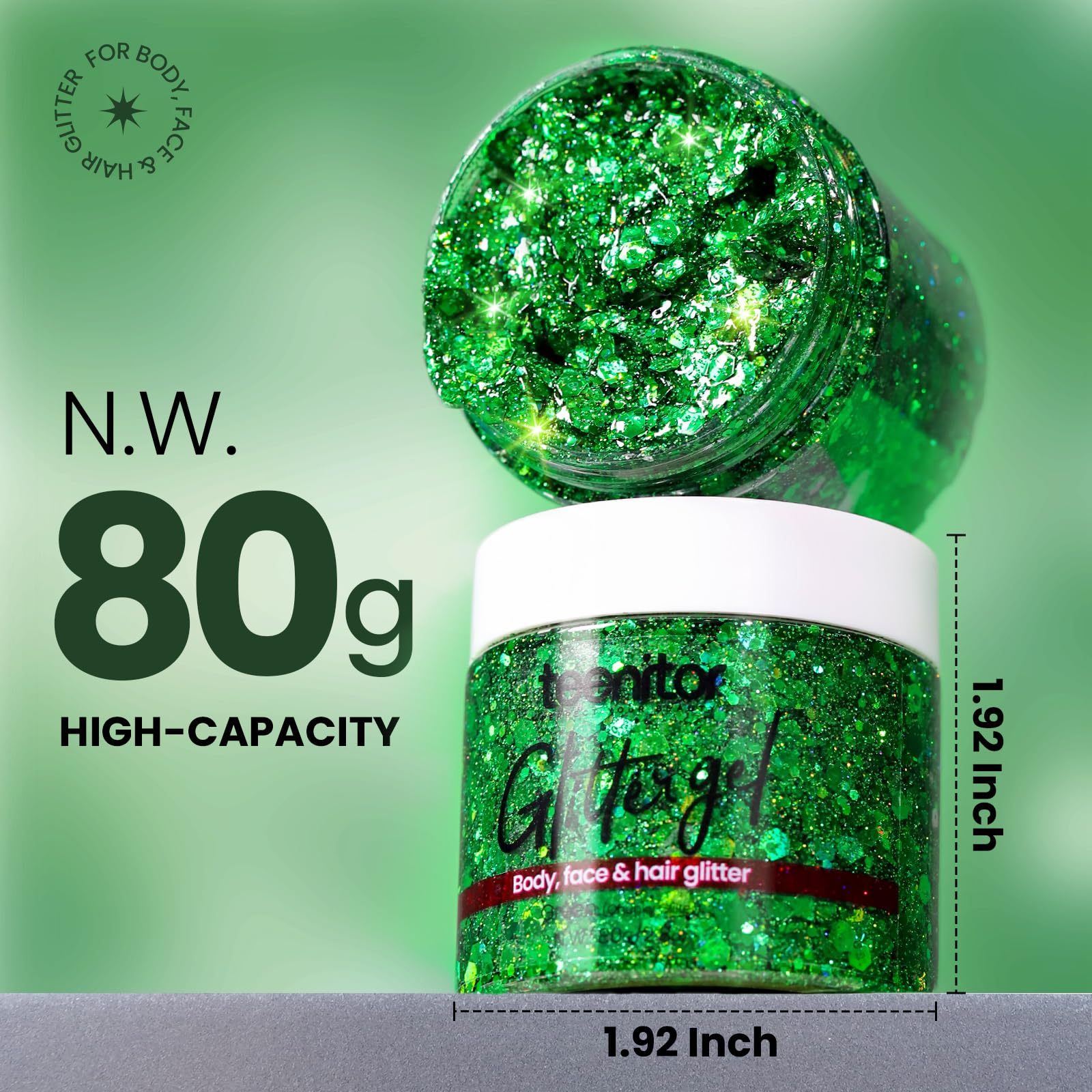 Teenitor green glitter on hand ready for quick glow